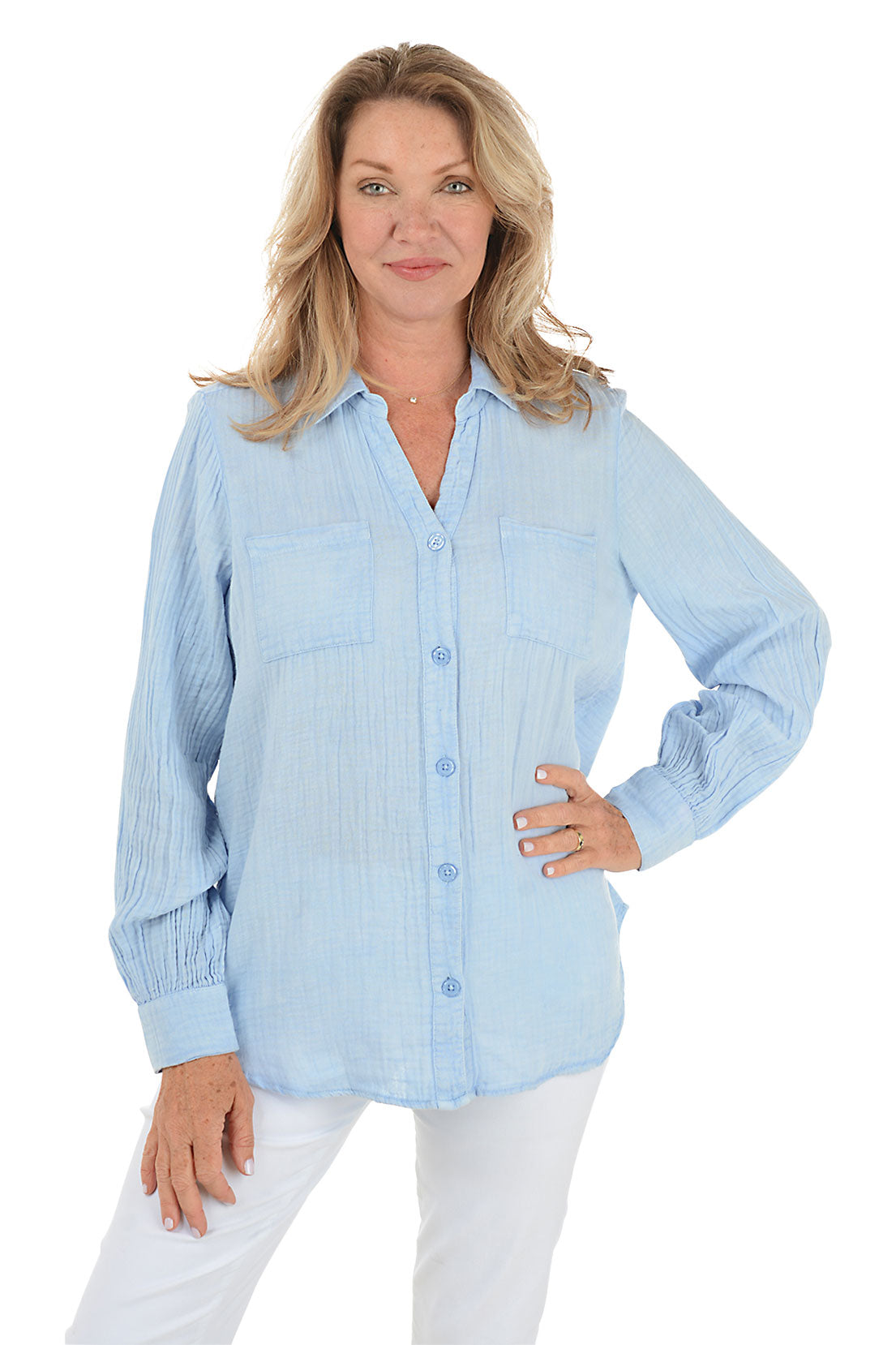 Breathable Cotton Gauze Long Sleeve Shirt for Women - Soft & Comfortable Casual Blouse - Perfect for Summer, Beach, and Outdoor Activities