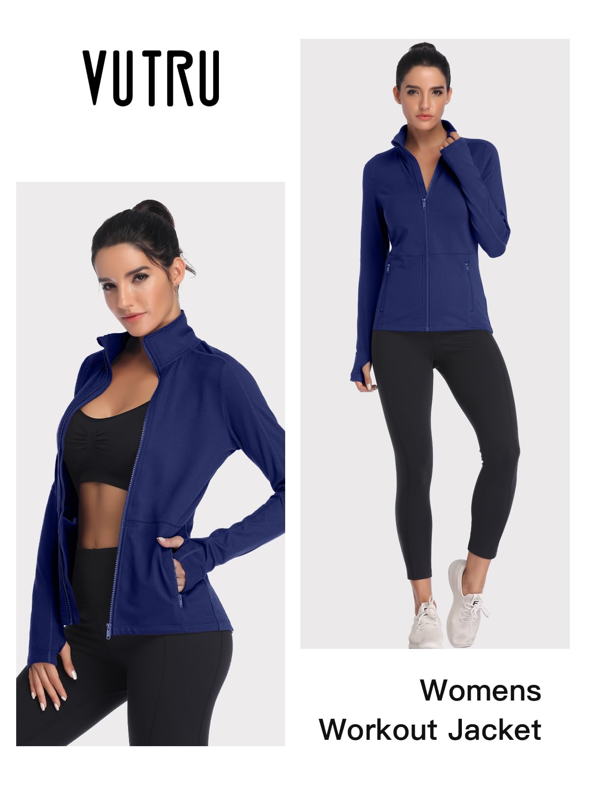 VUTRU Women's Full Zip Fleece Workout Jacket - Lightweight Yoga Running Track Athletic Jacket for Gym, Outdoor Sports & Casual Wear