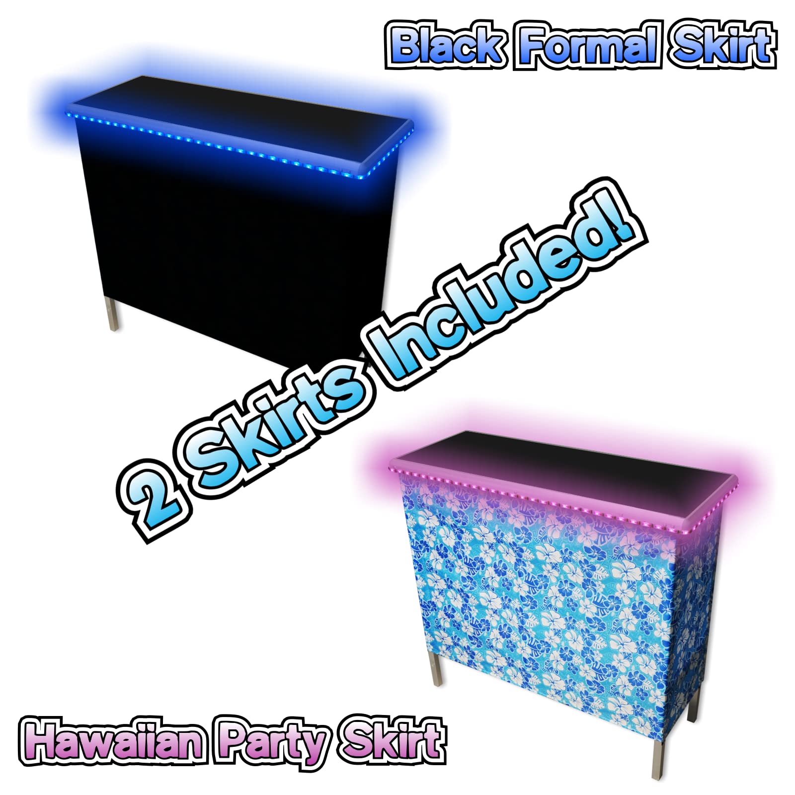 Portable Folding Party Bar with LED Lights - Black & Hawaiian Skirts, Storage Shelf & Carrying Case - Perfect for Outdoor Events, Backyard Parties & Tailgating