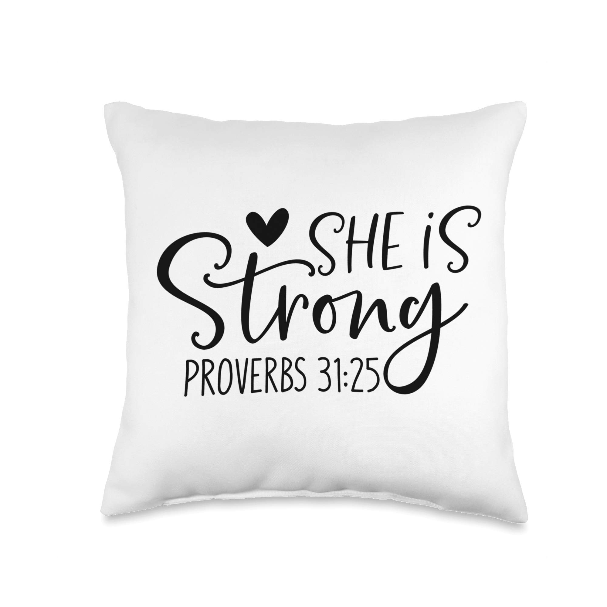 She is Strong - Proverbs 31:25 Inspirational Christian Throw Pillow - Perfect for Home Decor, Bible Study Gifts & Women's Encouragement