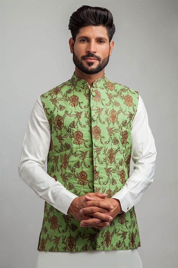 Elegant Forest Green Embroidered Mughlai Waistcoat for Men | Traditional Indian Ethnic Vest | Perfect for Weddings, Festivals & Cultural Events