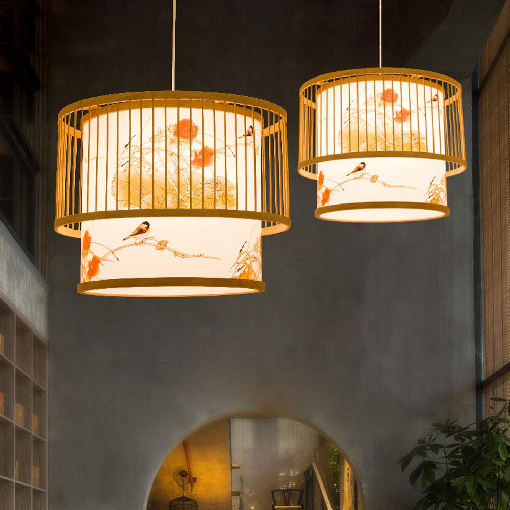 Chinese Style Bamboo Chandelier - Handcrafted Zen Ceiling Lamp for Tea Rooms, Japanese Restaurants, Hot Pot Dining & B&B Decor - Southeast Asian Inspired Bamboo Lighting Installation for Cozy Ambiance