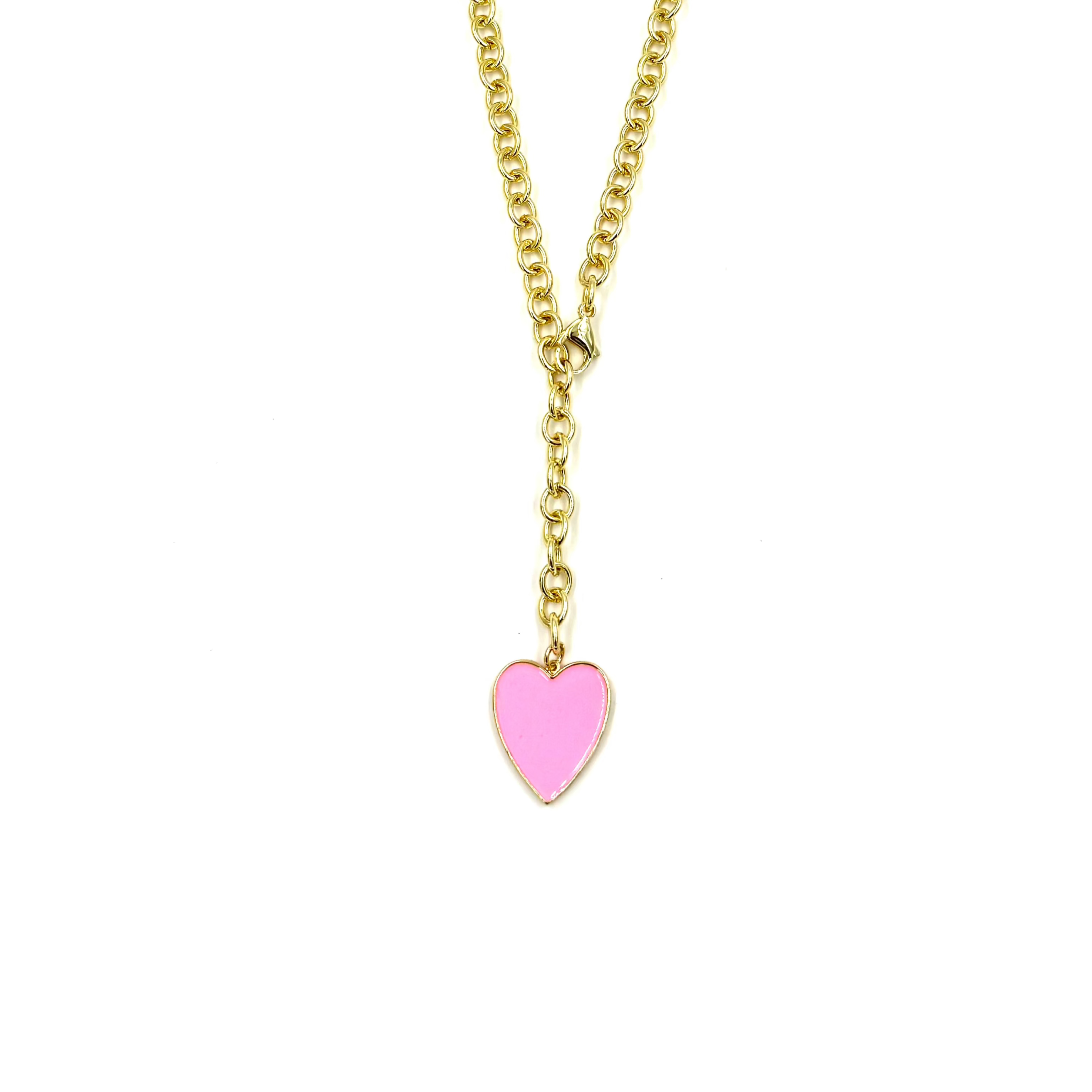 Ashley Gold Stainless Steel Gold Plated Chain Enamel Heart Drop Necklace for Women - Elegant Valentine's Day Gift & Everyday Jewelry