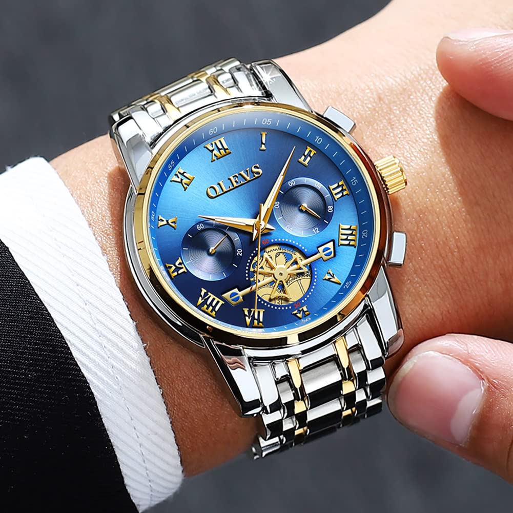 OLEVS Men's Stainless Steel Multifunction Watch - Waterproof Luminous Chronograph with Date Display, Classic Casual Dress Wristwatch for Business, Outdoor & Daily Wear