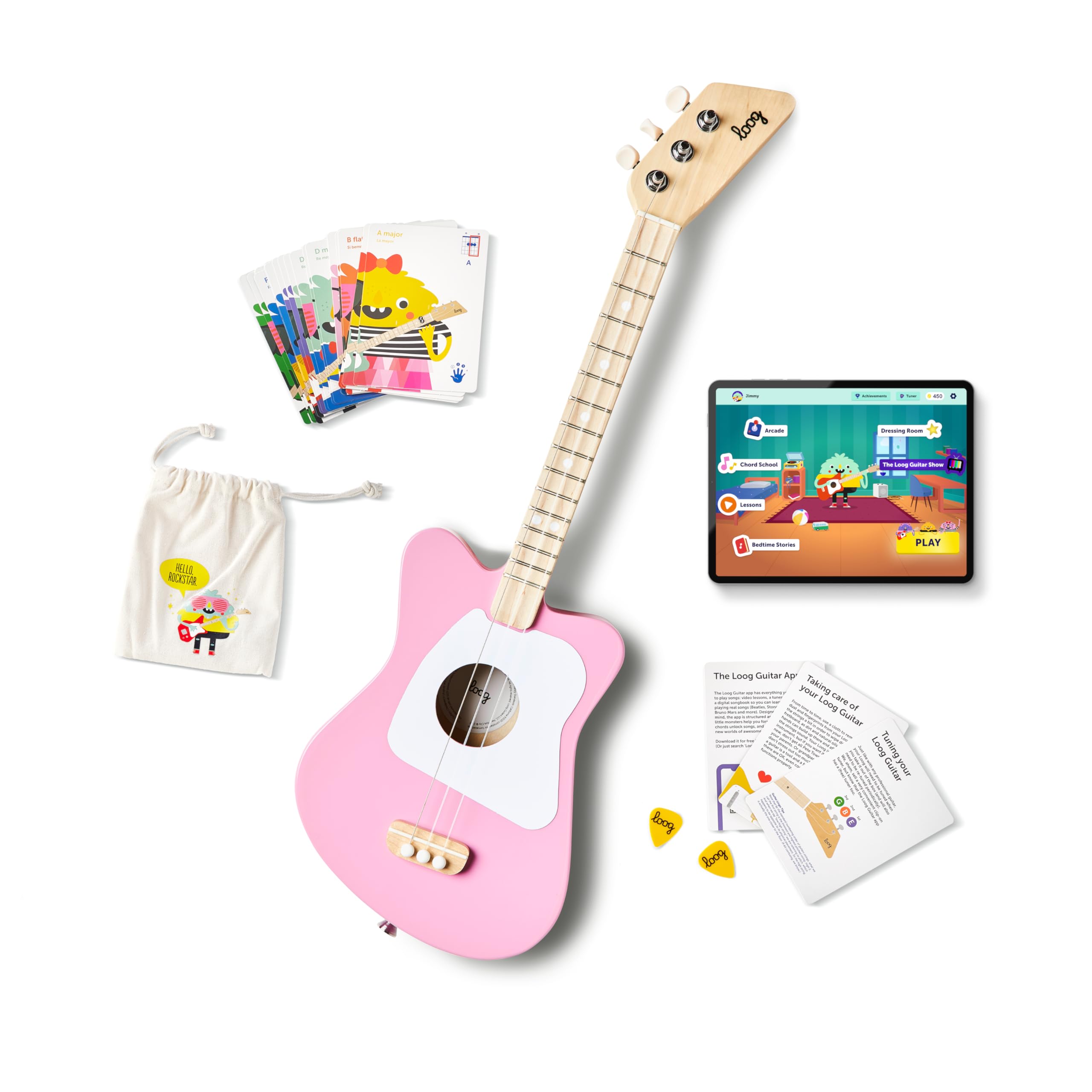 Loog Mini Acoustic 3-String Kids Guitar for Beginners Ages 3+ with Learning App & Lessons - Perfect for Toddler Music Education, Birthday Gifts & Early Childhood Development