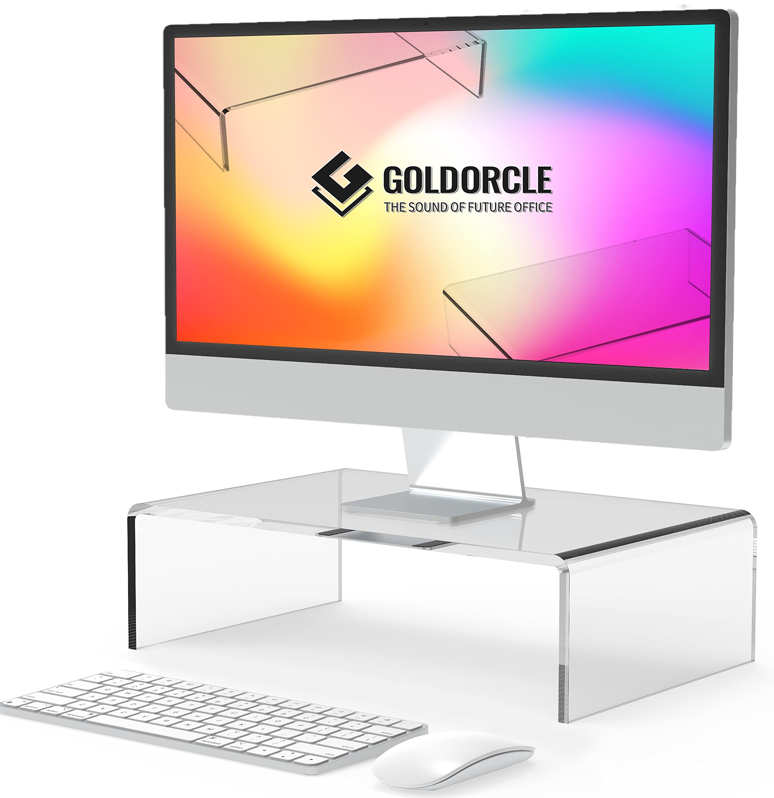 Clear Acrylic Monitor Stand Riser for Laptop, PC, Printer, and Computer - Durable Acrylic Tray for Ergonomic Workspace Setup in Office or Home