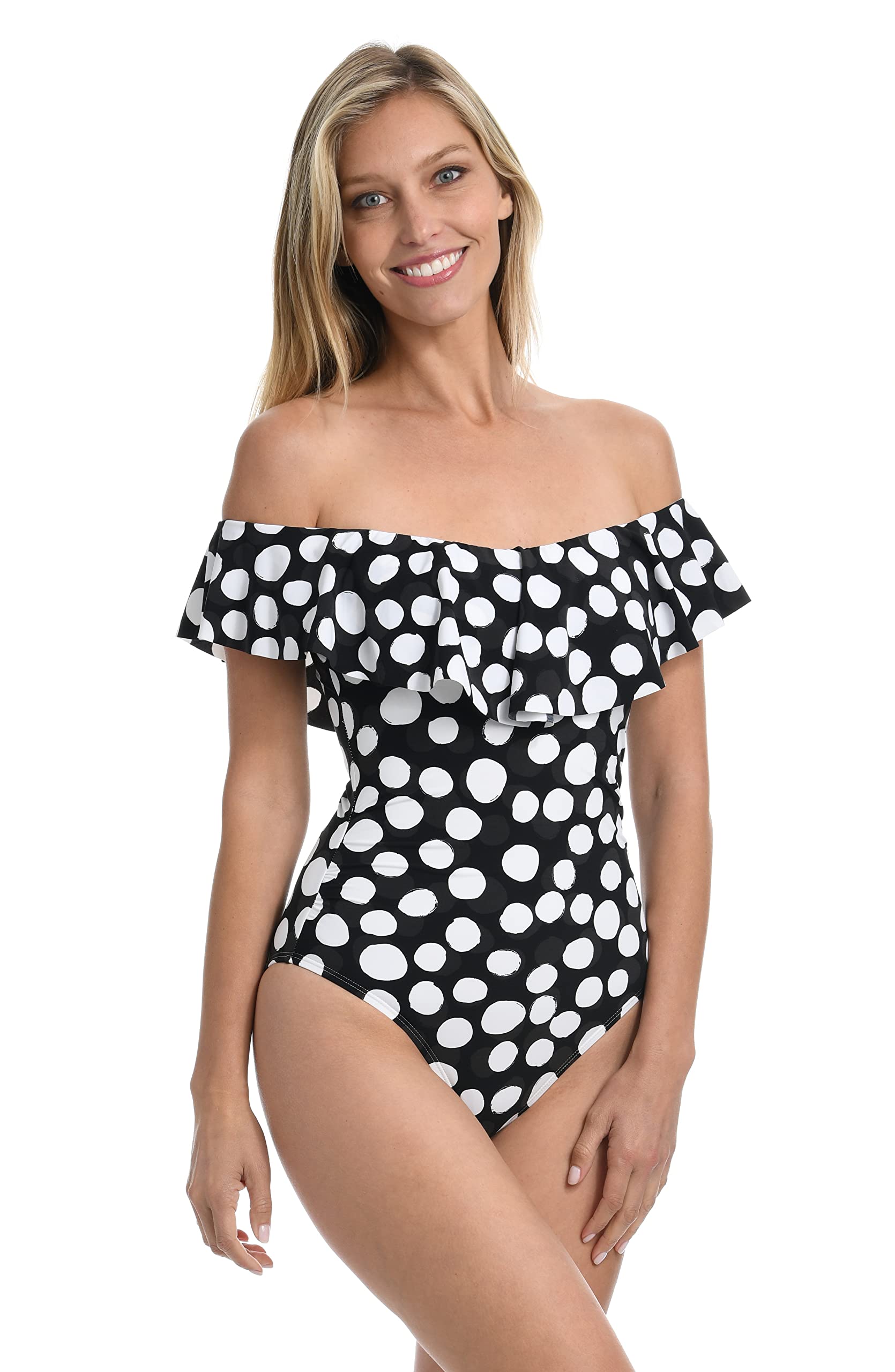 La Blanca Women's One Piece Swimsuit - Off Shoulder Ruffle Bathing Suit for Beach, Pool & Vacation | Sexy Summer Swimwear