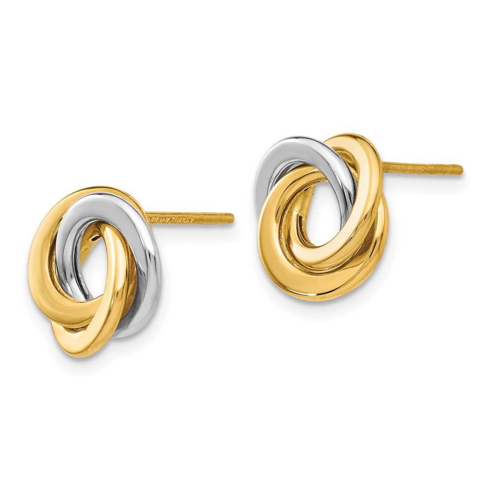 The Black Bow 11mm Two Tone Love Knots 14k Gold Post Earrings - Perfect for Weddings, Anniversaries, and Special Occasions