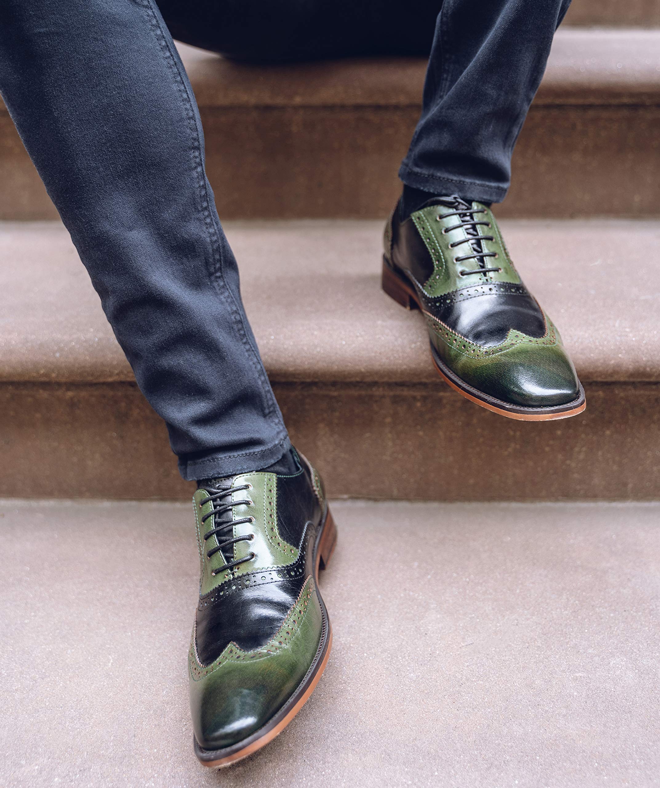 Asher Green AG100 Genuine Calf Leather Wingtip Oxford Dress Shoes for Men - Two Tone & Multi Tone Formal Business Shoes - Perfect for Weddings, Office & Special Occasions