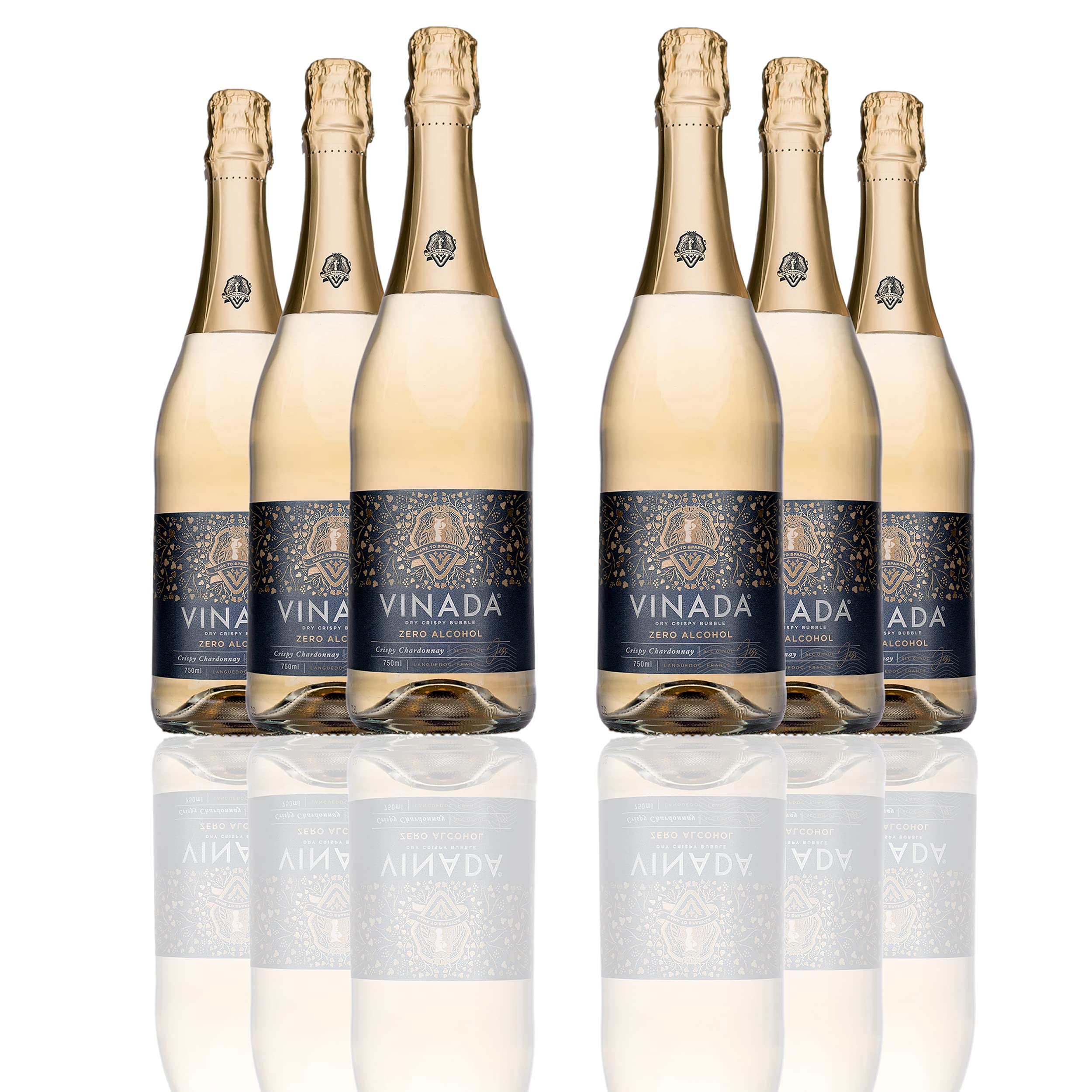 VINADA Crispy Chardonnay Non-Alcoholic Wine - 6 Pack 750mL Glass Bottles | Premium Alcohol-Free Alternative for Parties, Gifts & Healthy Lifestyle