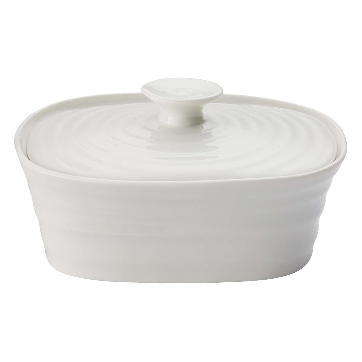 Portmeirion Sophie Conran White Covered Butter Dish with Lid - Fine Porcelain Butter Keeper for Countertop - Microwave & Dishwasher Safe - Perfect for Kitchen, Dining Table, and Breakfast Buffet
