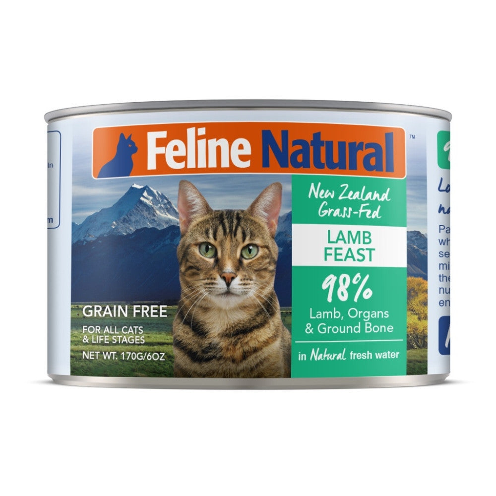 Feline Natural Grain-Free Canned Cat Food - 170g Beef, Chicken, Lamb, Hoki & Venison Variety Pack (12 Cans) | High-Protein Wet Food for Adult Cats | Perfect for Picky Eaters & Weight Management