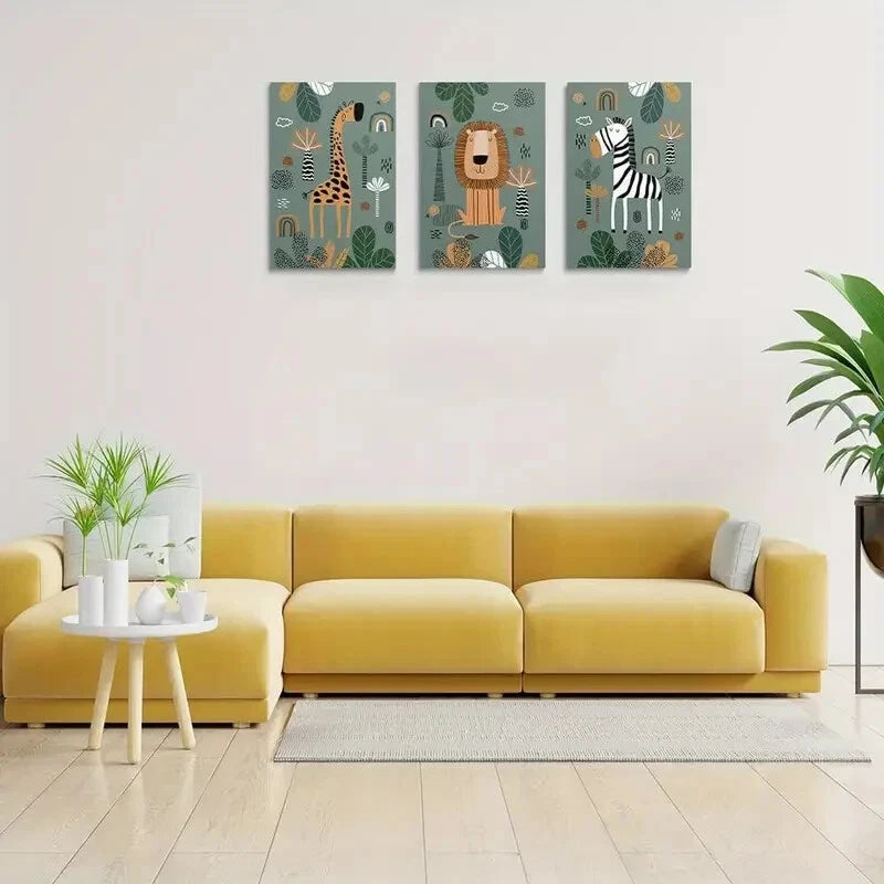 3-Piece Baby Safari Nursery Metal Wall Art Prints - Ready to Hang Jungle Animal Decor for Kids Room, Nursery & Playroom