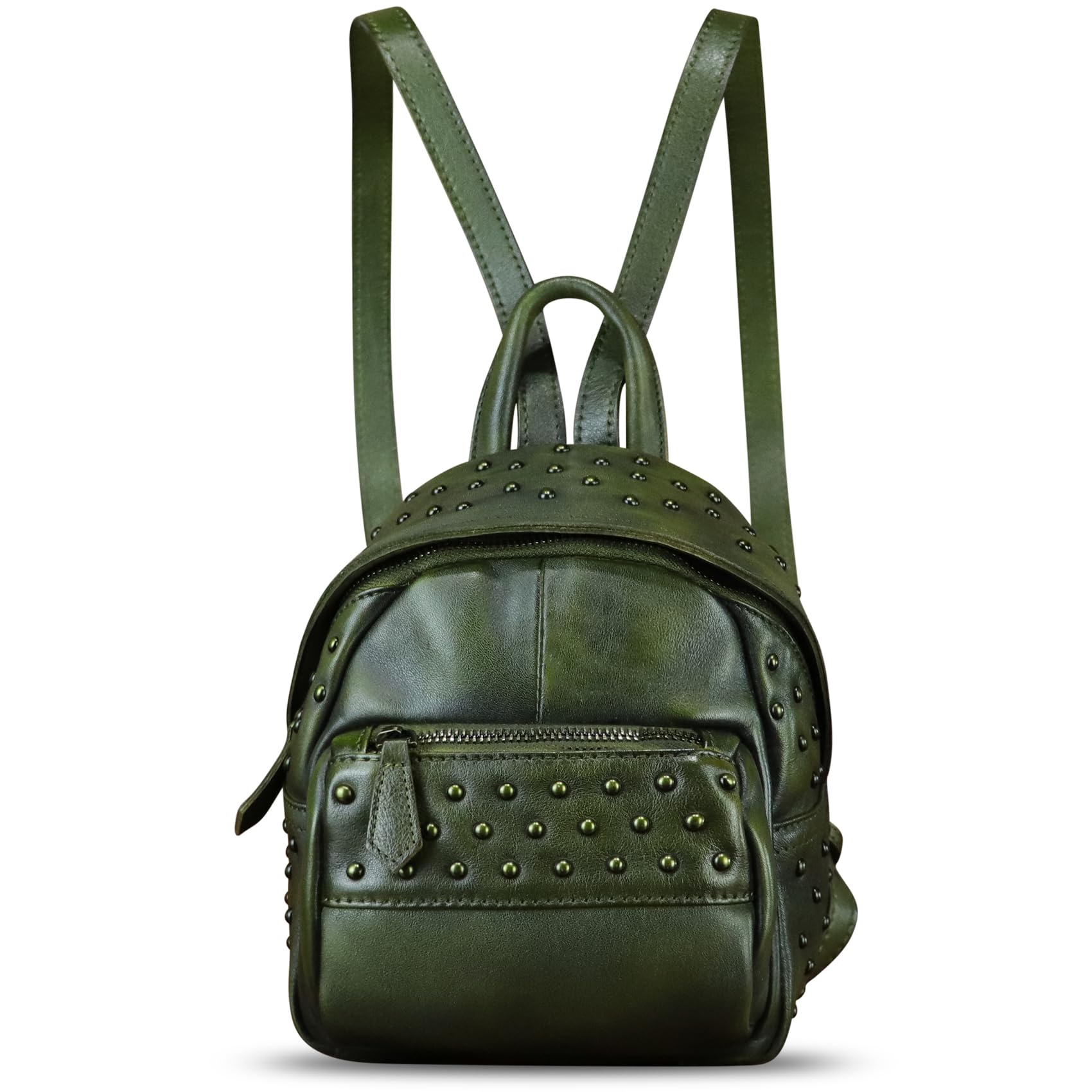Genuine Leather Backpack Purse for Women - Vintage Small Casual Daypack, Handmade Western Leather Rucksack Knapsack (Green) - Perfect for Travel, Work & Daily Use