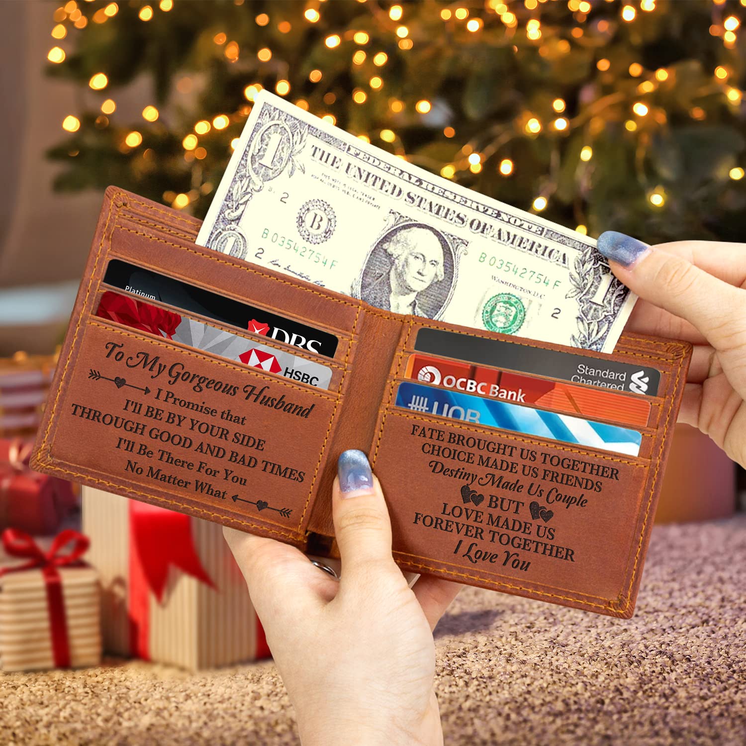 Personalized Engraved Leather Wallet for Men - Custom Husband Gift from Wife - Premium Mens Wallet for Birthday, Christmas, Anniversary & Father's Day - Perfect for Everyday Use & Special Occasions