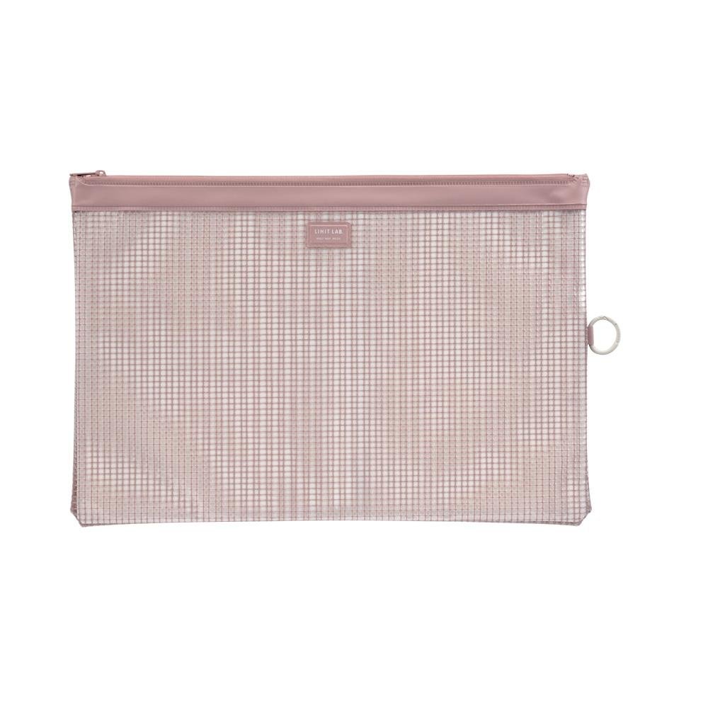 LIHIT LAB. Mesh Pouch Organizer - 16.6 x 11.3 Inches, Rose Pink (F247-Rose-Pink) - Perfect for School Supplies, Travel Accessories & Makeup Storage