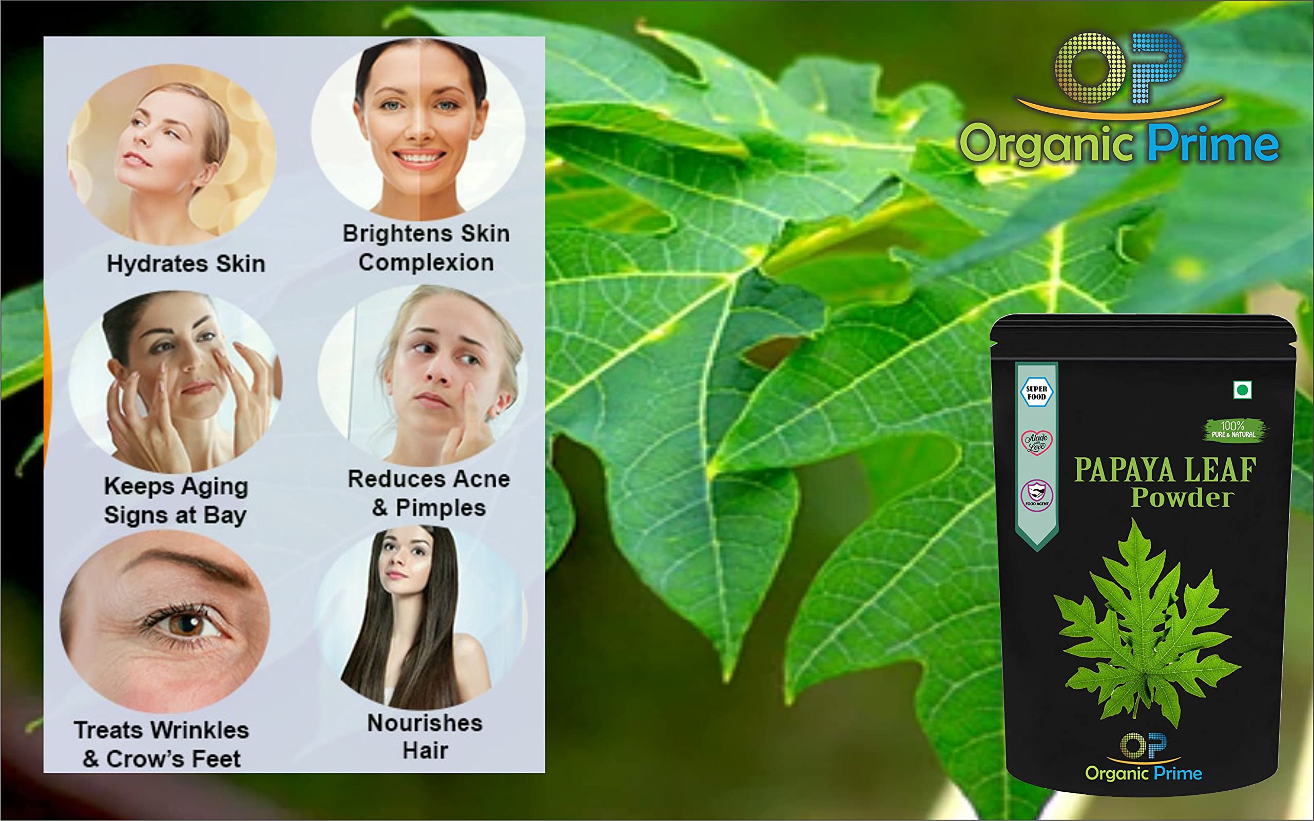 Organic Prime Pack of 2 - 200g Papaya Leaf Powder & 200g Guava Leaf Powder (400g Total) | Natural Herbal Supplement for Digestion, Immunity & Skin Care | Perfect for Smoothies, Teas & DIY Beauty Recipes