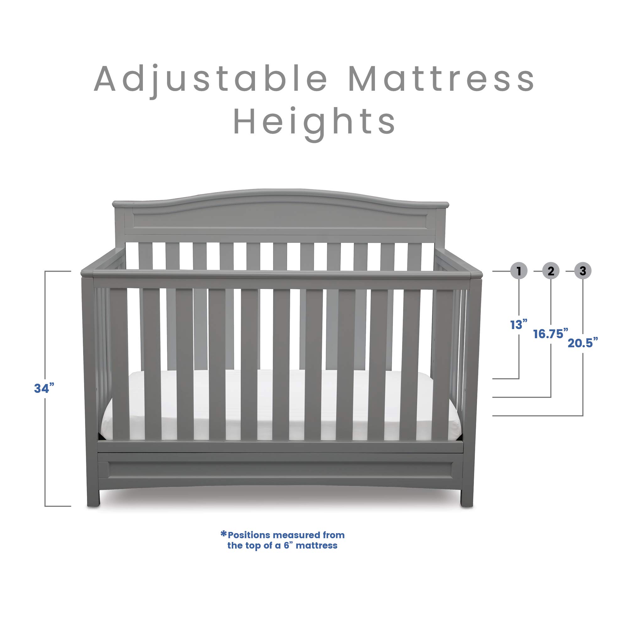 Delta Children Emery 4-in-1 Convertible Crib with Serta Perfect Slumber Dual-Sided Mattress - Grey Nursery Furniture Set | Safe for Newborns, Toddlers to Full-Size Bed | Eco-Friendly Recycled Fiber Core | Perfect for Baby Rooms, Daycares & Guest Rooms
