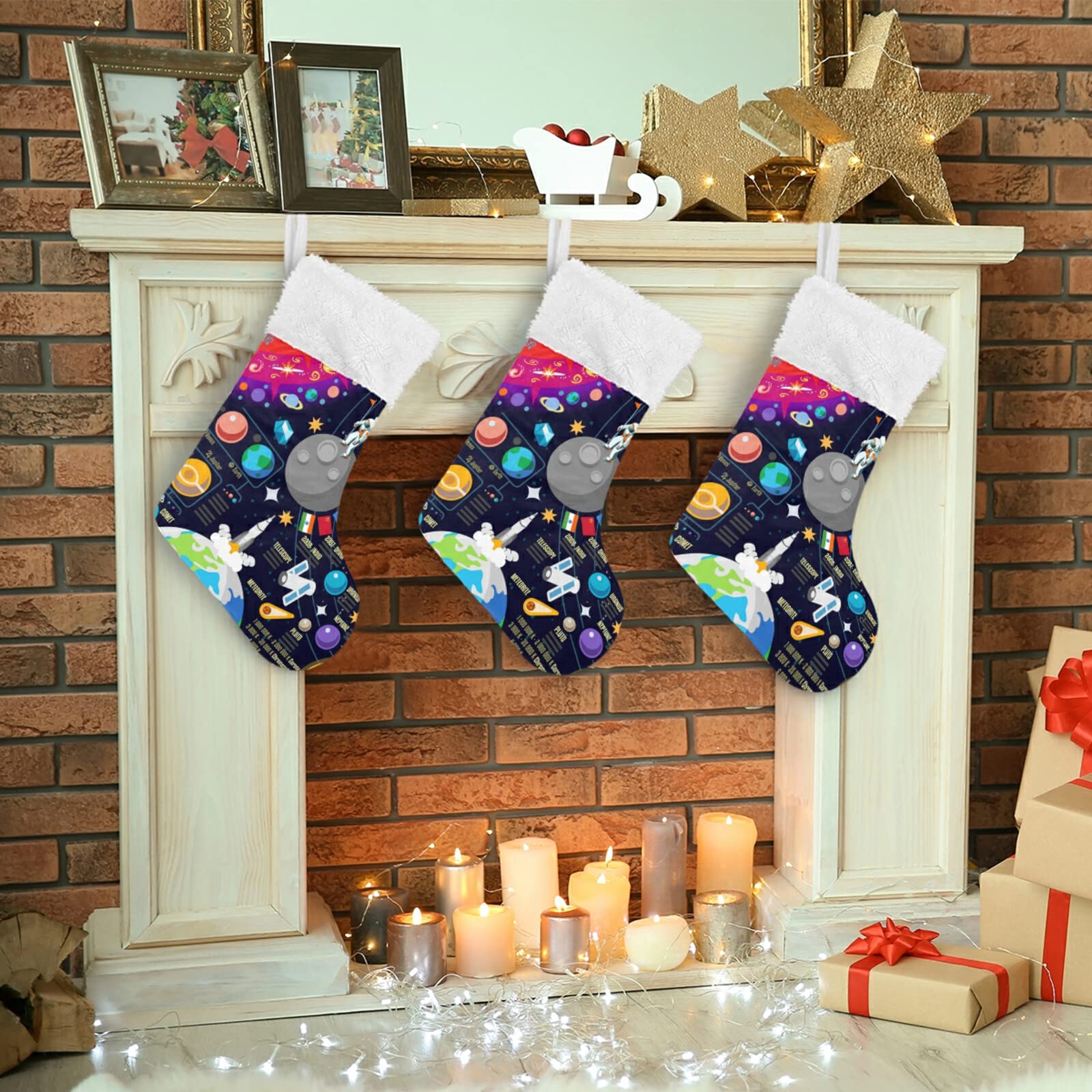 2 Pack Christmas Stockings - Cosmic Space Galaxy Planets Design (Pluto, Venus, Mars, Jupiter) - 18