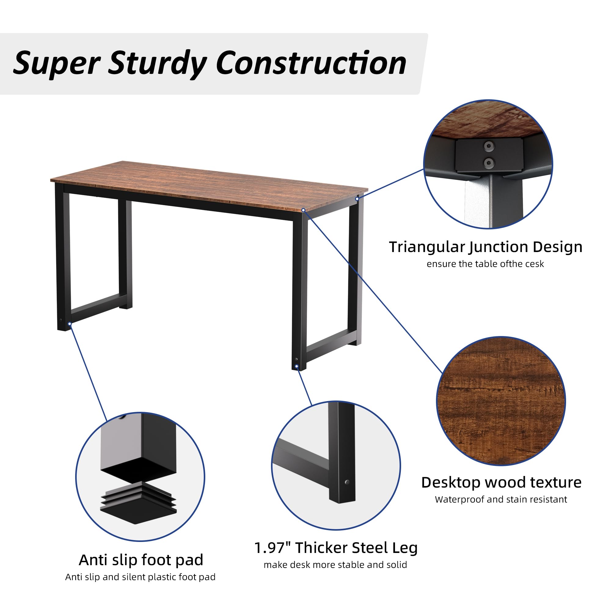 55 Inch Modern Industrial Computer Desk - Home & Office Workstation with Leg Bars, Rustic Brown Writing Table for PC & Laptop | Perfect for Small Spaces, Gaming Setup & Remote Work
