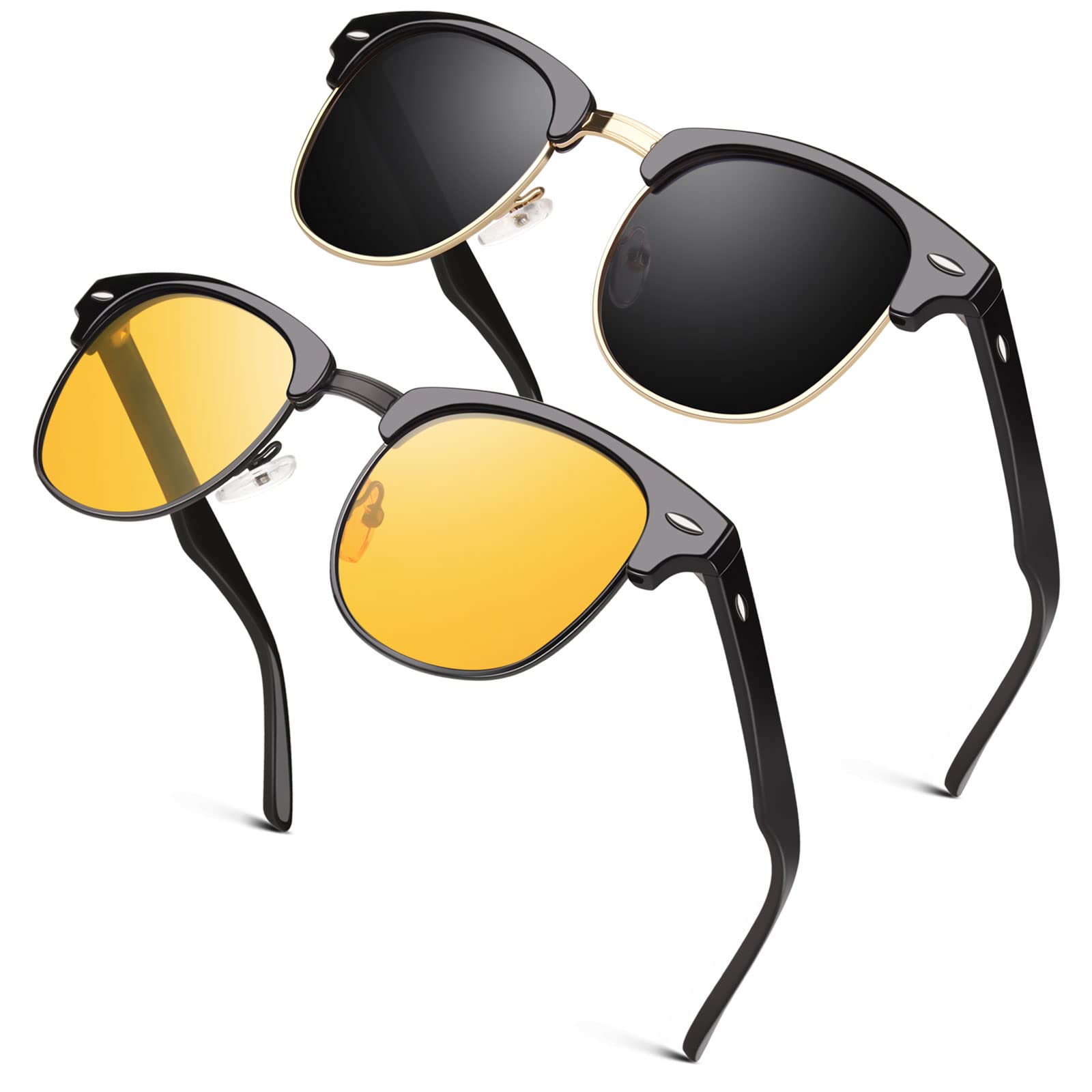 GQUEEN Classic Horn Rimmed Semi Rimless Polarized Sunglasses for Men & Women - UV Protection, Lightweight & Stylish - Perfect for Driving, Beach, Outdoor Sports & Fashion Accessories