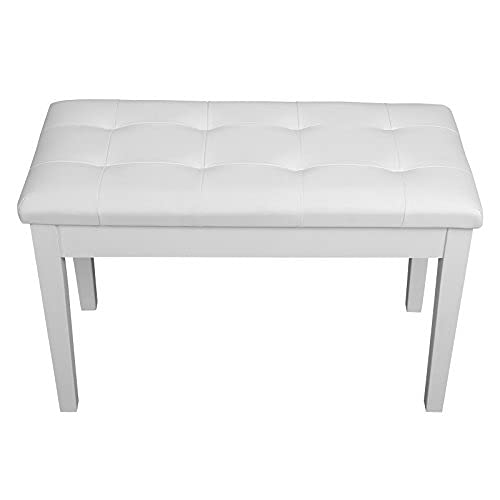 Wooden Keyboard Piano Bench Stool with Storage - Adjustable Height, Comfortable Seat for Beginners & Kids - Perfect for Home, Studio & Music Class (White)