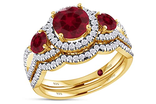Lab Created Ruby Yellow Gold Over Silver