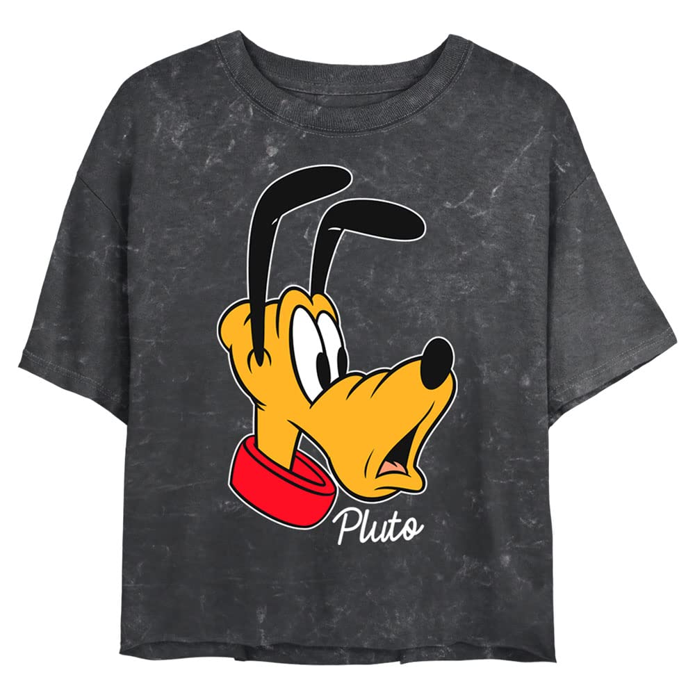 Disney Pluto Big Face Women's Mineral Wash Short Sleeve Crop T-Shirt - Cute Casual Summer Top for Disney Fans, Theme Parks & Everyday Wear