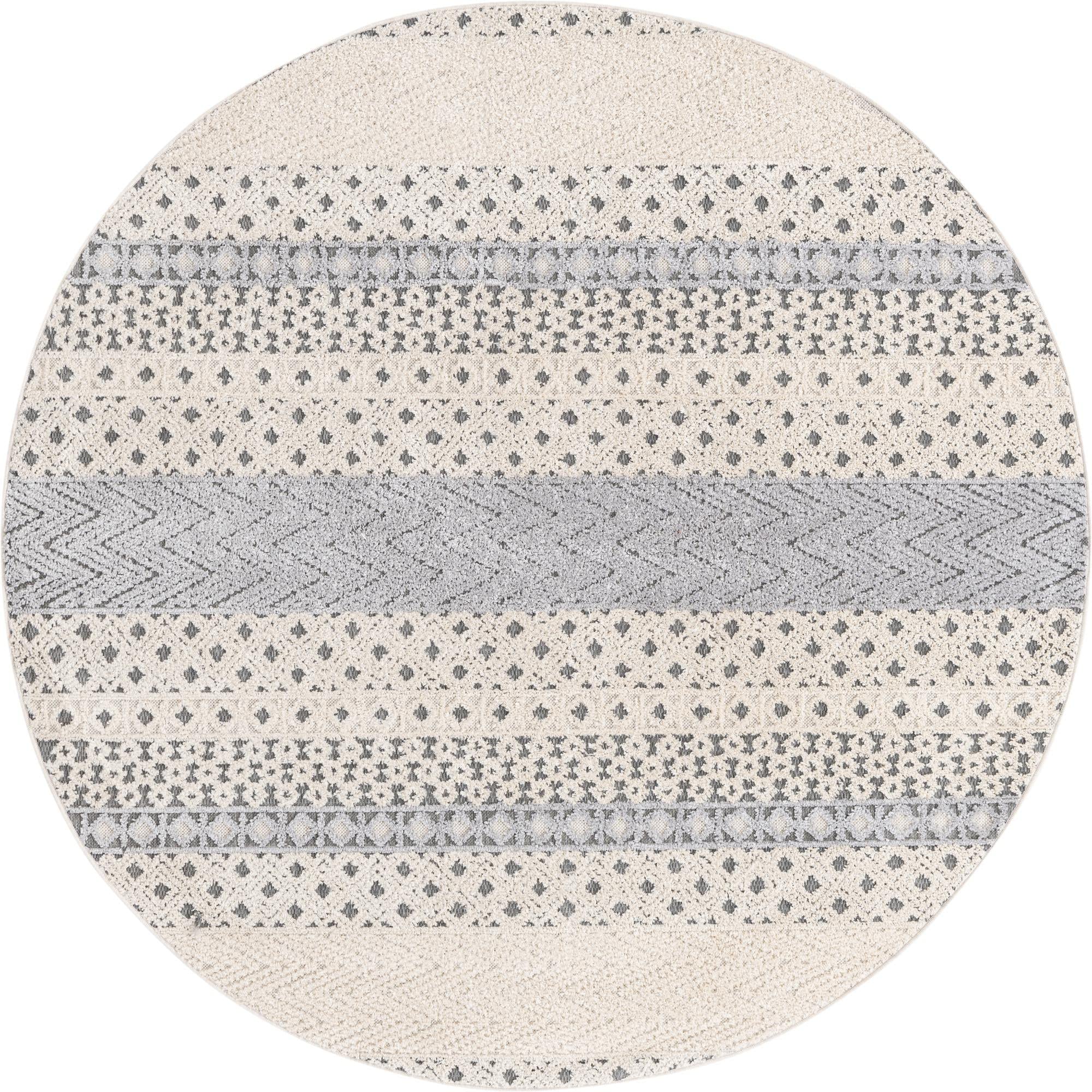 Unique Loom Arlo Collection Round Area Rug 7' x 7' - Soft Sandy Beige & Gray Modern Boho Rug for Living Room, Bedroom & Nursery | Non-Slip Floor Mat for Home Decor