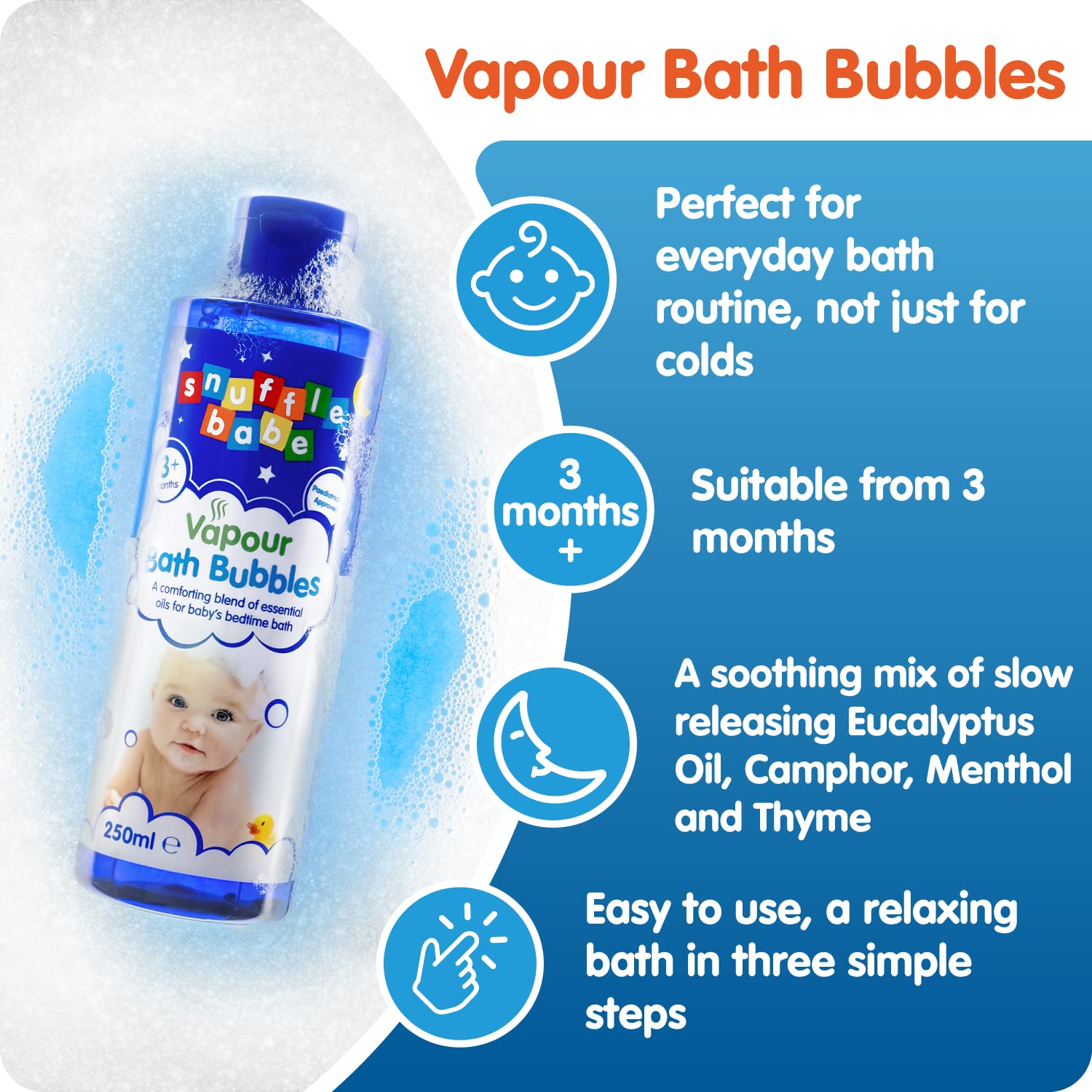 Snufflebabe Baby Bath Bubble Soap - 250ml for Gentle Cleansing & Relaxing Bath Time | Hypoallergenic & Tear-Free Formula