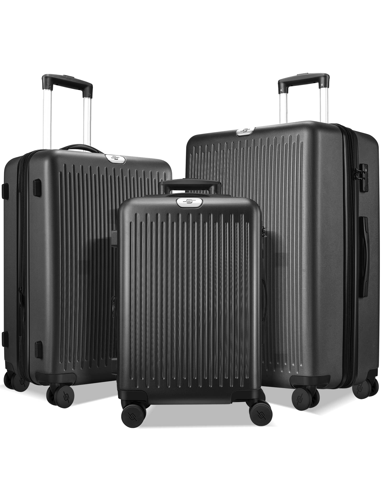 3 Piece Expandable Hardshell Luggage Set with Double Spinner Wheels & TSA Lock - Black | Lightweight Travel Suitcase for Business Trips, Vacations & International Flights