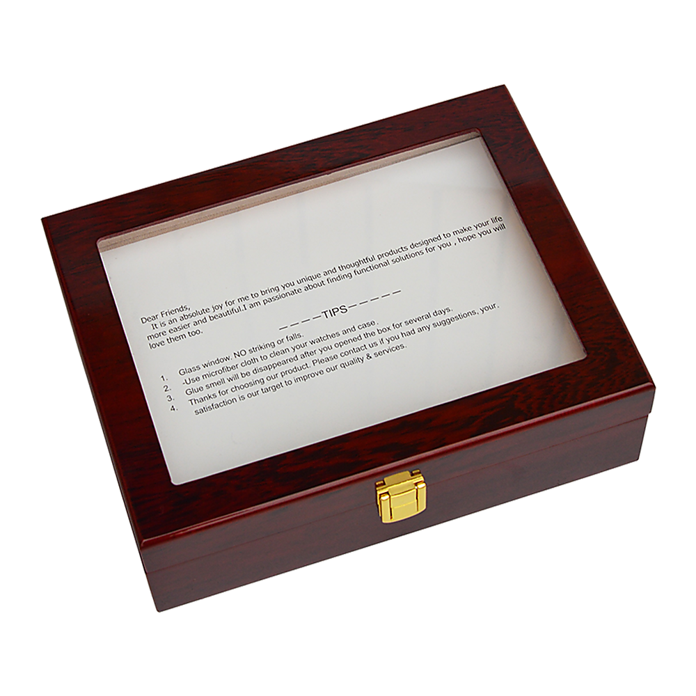 10-Slot Wooden Watch Display Case with Glass Top - Jewelry Storage Box for Watches, Rings, Necklaces - Perfect for Home, Office, and Retail Store Display