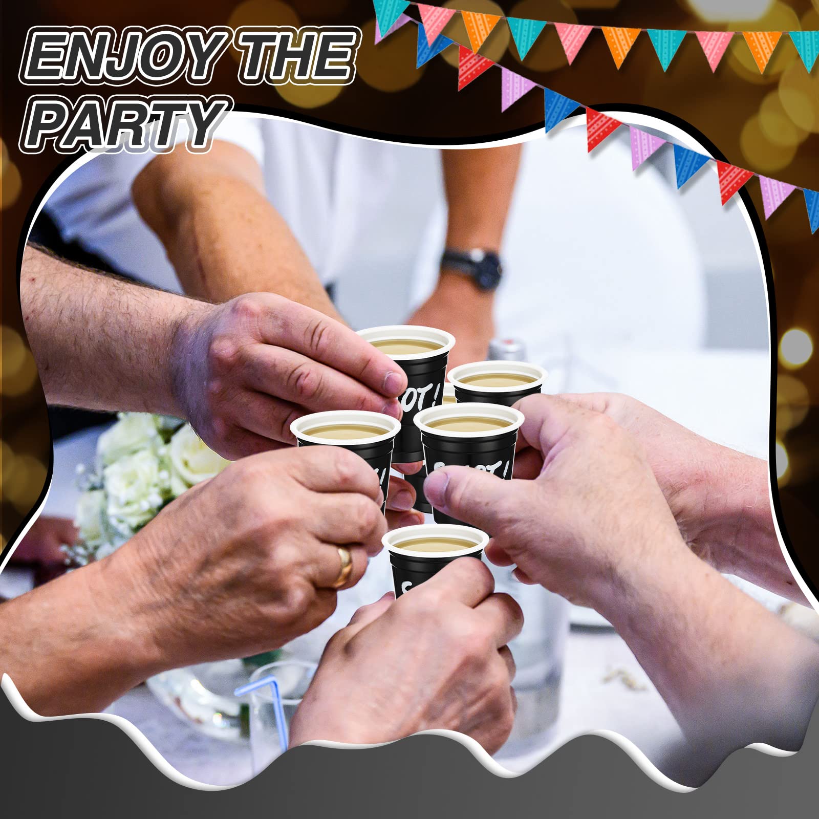 200-Pack 2 oz Disposable Plastic Shot Glasses - Black Party Cups for Birthday, Bachelorette, Holiday & Events - Perfect for Drinking, Serving Snacks, Condiments & Tastings - Ideal for Bars, Catering & Home Entertaining