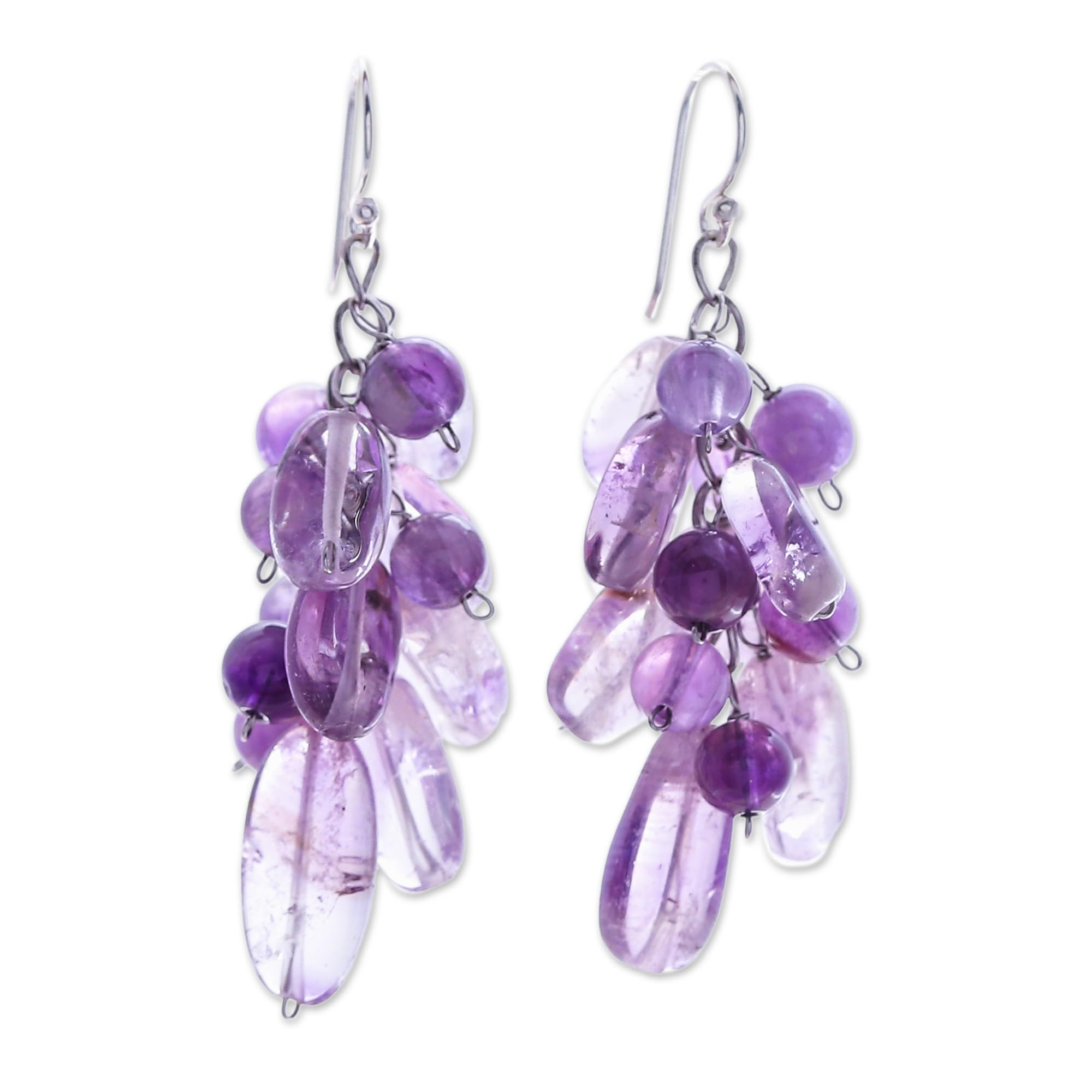 NOVICA Handmade .925 Sterling Silver Amethyst Cluster Dangle Earrings | Artisan Jewelry for Women | Gift for Her | Perfect for Weddings, Parties & Special Occasions