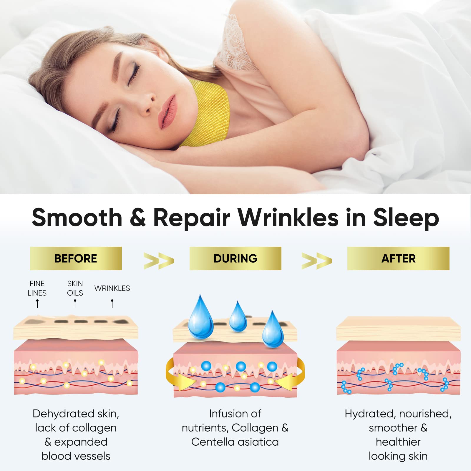 24K Gold Collagen Neck Wrinkle Patches - Firming, Tightening & Moisturizing Treatment for Neck Lines & Fine Lines Removal (5 PCS) - Anti-Aging Skincare for Women, Perfect for Night Care & Special Occasion Prep