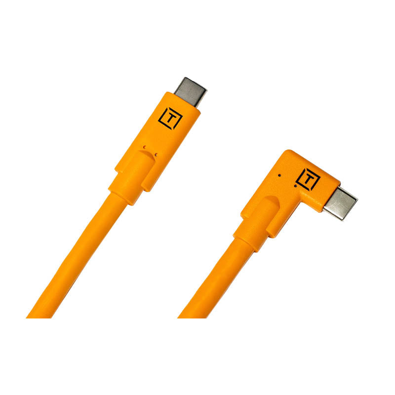 TetherPro 4.6m (15ft) USB C to USB C Right Angle Cable - High Speed Charging & Data Sync - High Visibility Orange - Perfect for Gaming, VR Headsets & Tight Spaces