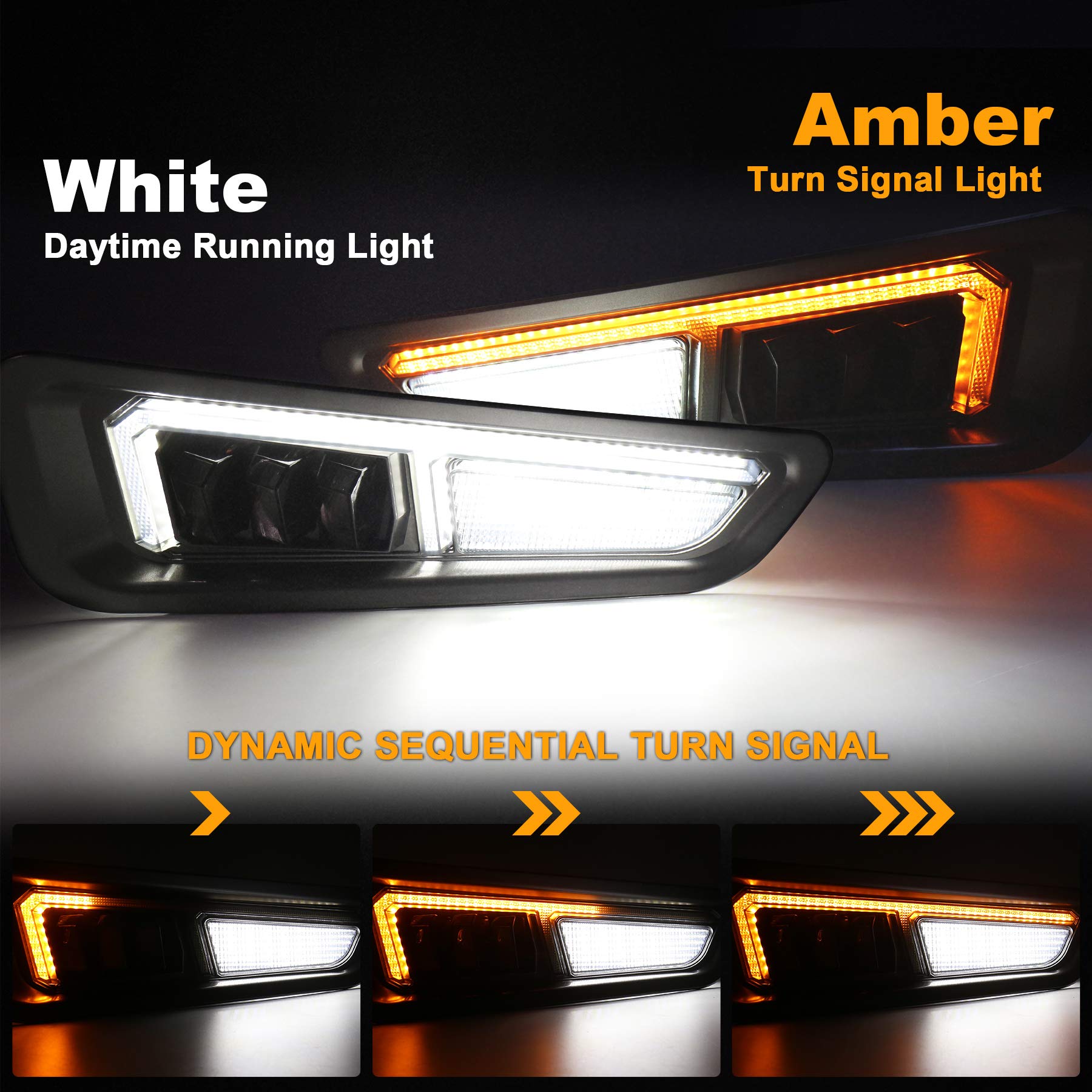 Raptor LED Fog Lights with Sequential Amber Turn Signal & DRL - Compatible with 2017-2020 Ford F-150 Raptor (Gen 2) - Off-Road Bumper Driving Lights for Enhanced Visibility & Style