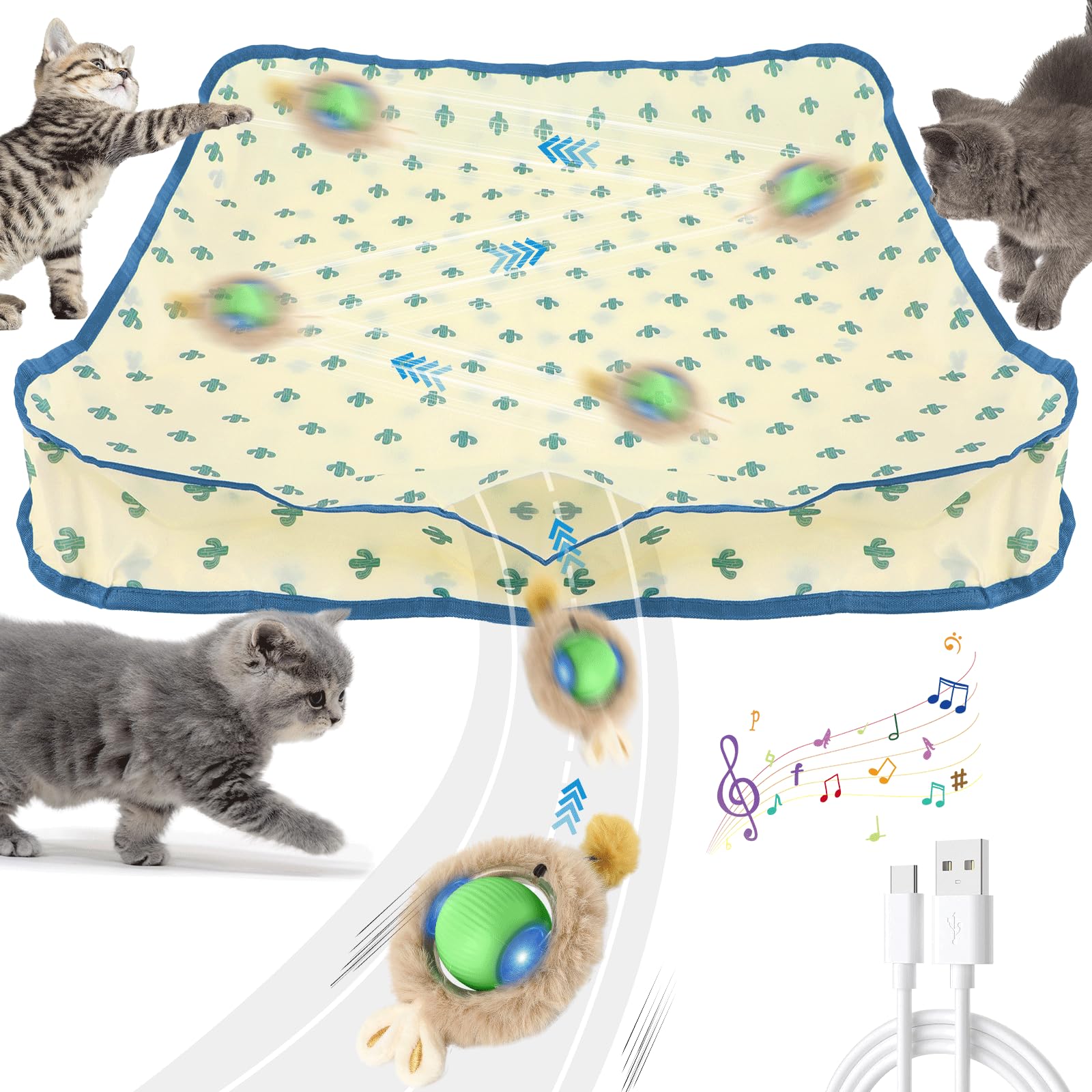 Automatic Moving Cat Ball Toy with Motion Sensor, LED Light & Chirping Sounds - Interactive Hide-n-Seek Kitten Toy for Indoor Cats - Perfect for Bored Adult Cats & Playful Kittens (Green) | Great for Night Play, Exercise & Mental Stimulation