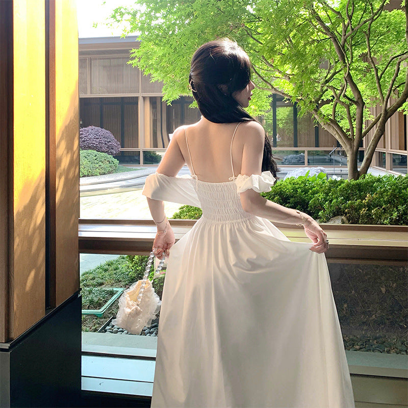 Elegant Fairy White Spaghetti Strap Summer Dress - V-Neck Long Flowy Maxi Dress for Women | Perfect for Beach Vacations, Date Nights & Summer Weddings