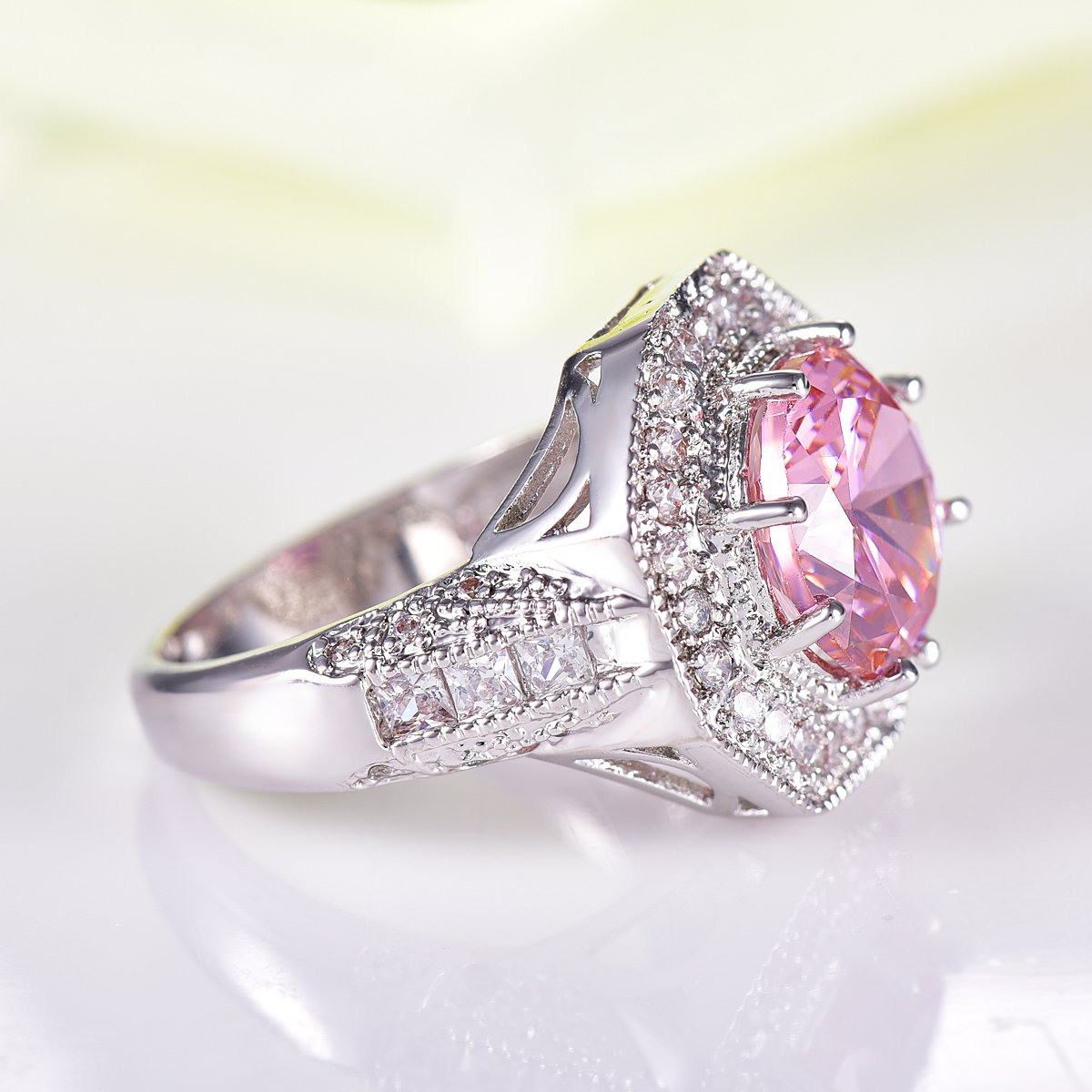 925 Sterling Silver Plated Cubic Zirconia Halo Cocktail Ring for Women - Elegant Evening Party Jewelry Gift for Anniversary, Engagement & Special Occasions