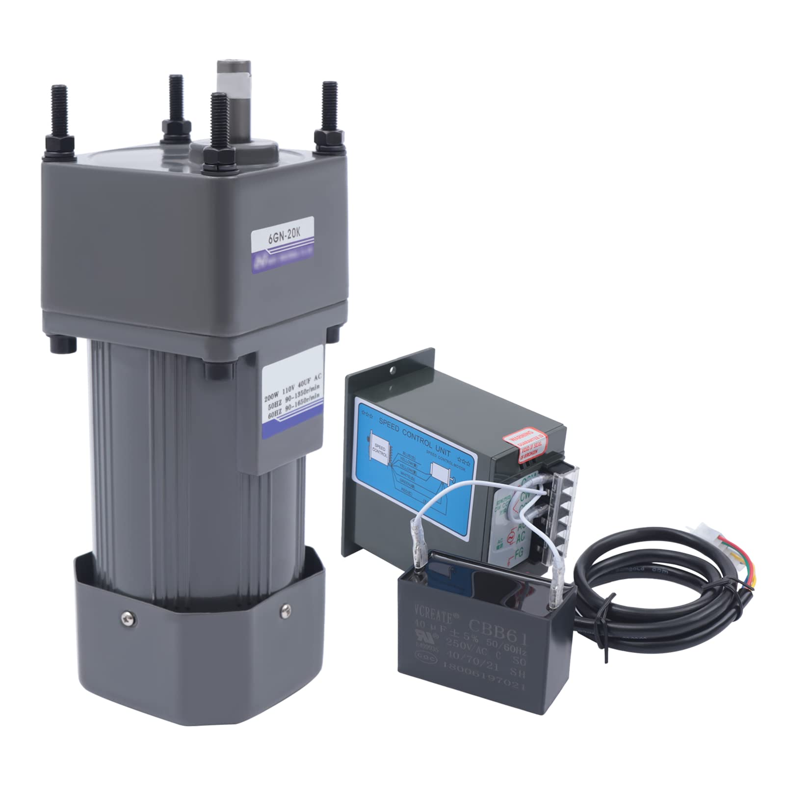 110V 200W 20K High Torque AC Gear Motor - Single-Phase 24.1Nm Electric Gear Reducer with 0-68 RPM Adjustable Speed Controller - Perfect for Conveyor Systems, Packaging Machines & Industrial Automation Equipment