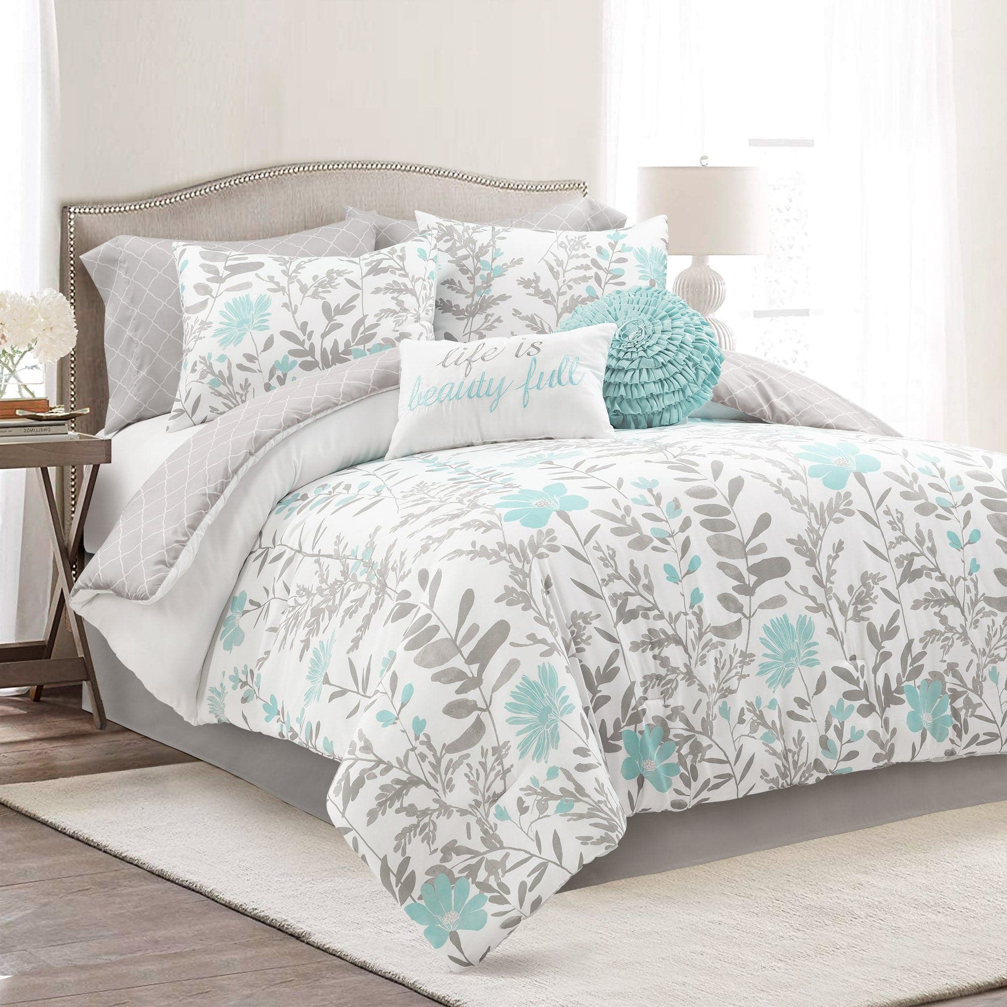 Aprile Reversible Comforter 8-Piece Bedding Set - Soft & Luxurious Queen/King Size Duvet Cover with Pillow Shams - Perfect for Master Bedroom, Guest Room & Cozy Home Decor