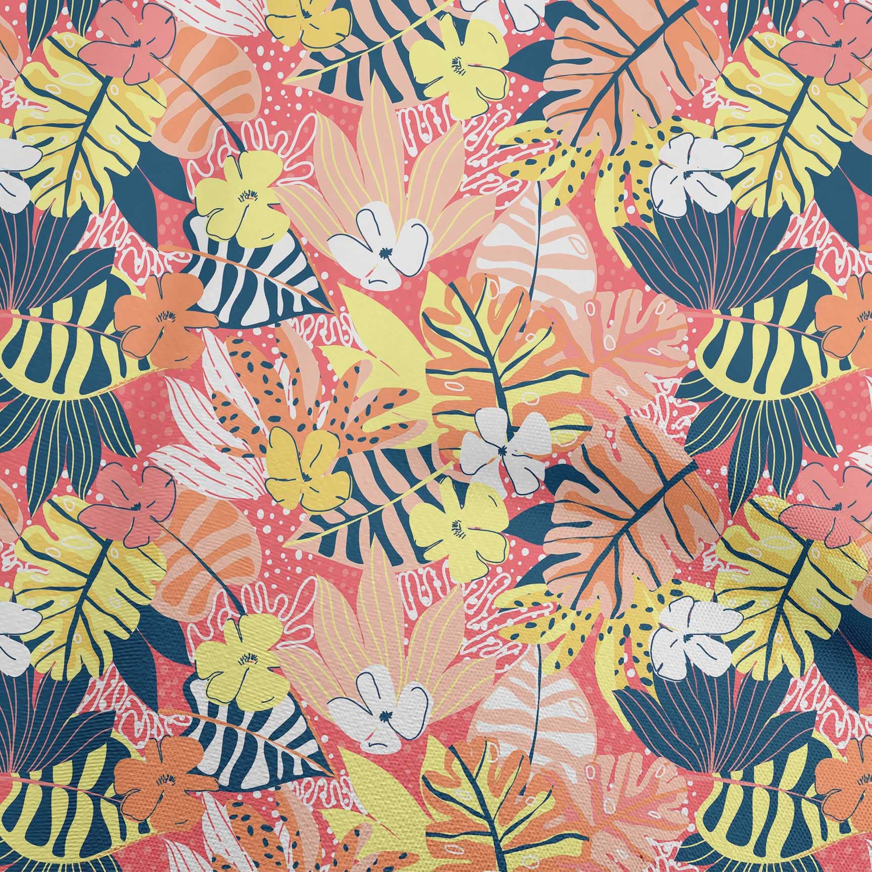oneOone Polyester Spandex Pink Tropical Floral Print Fabric - 56 Inch Wide for DIY Clothing, Quilting, Dresses & Home Decor | Soft Stretch Material for Sewing Projects