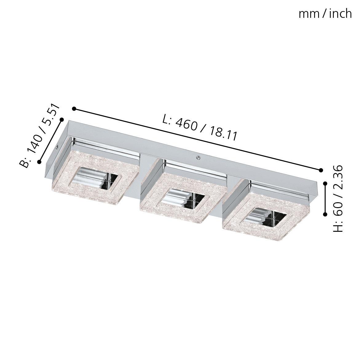 Eglo Fradelo 3-Light LED Flush Mount Ceiling Light - Chrome Finish with Crystal Glass - Modern Lighting for Bedroom, Living Room & Hallway
