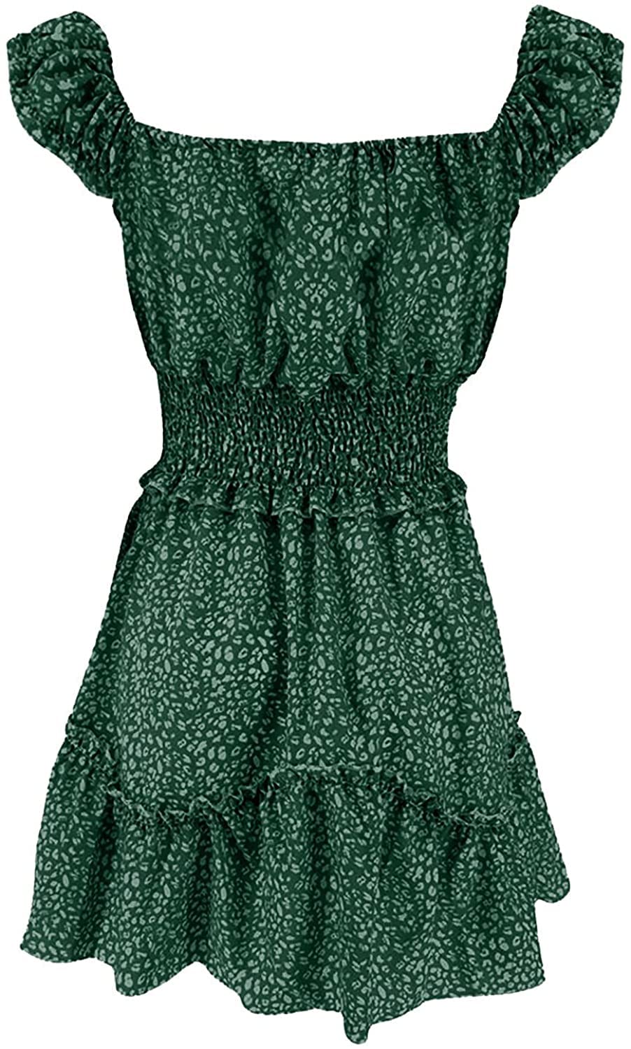 FMCHICO Women's Vintage Floral Print Off Shoulder High Waist Mini Dress - Summer Beach Party, Vacation, Boho Chic Outfit
