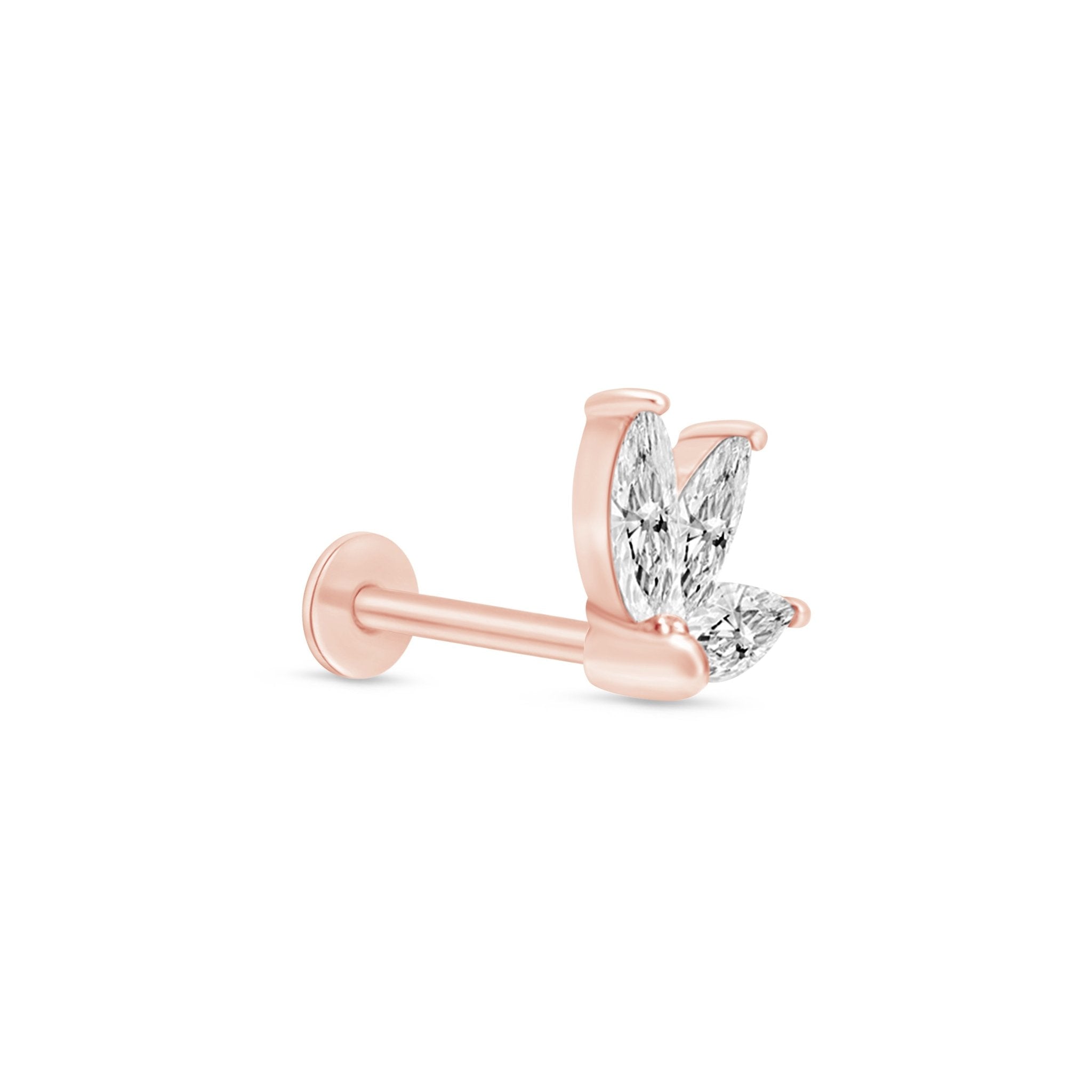 14K Rose Gold Marquise Gemstone Lotus Flat Back Stud Earrings - Elegant Jewelry for Women, Perfect for Weddings, Parties & Everyday Wear