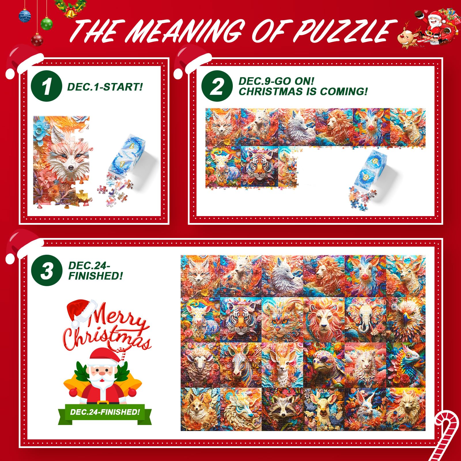 2024 Advent Calendar Puzzle - 3D Visual Puzzle for Adults & Kids, 24-Day Christmas Countdown with Animal Shaped Jigsaw (1008 Pieces) - Perfect Holiday Gift & Family Activity for Christmas Decorations & Countdown Fun