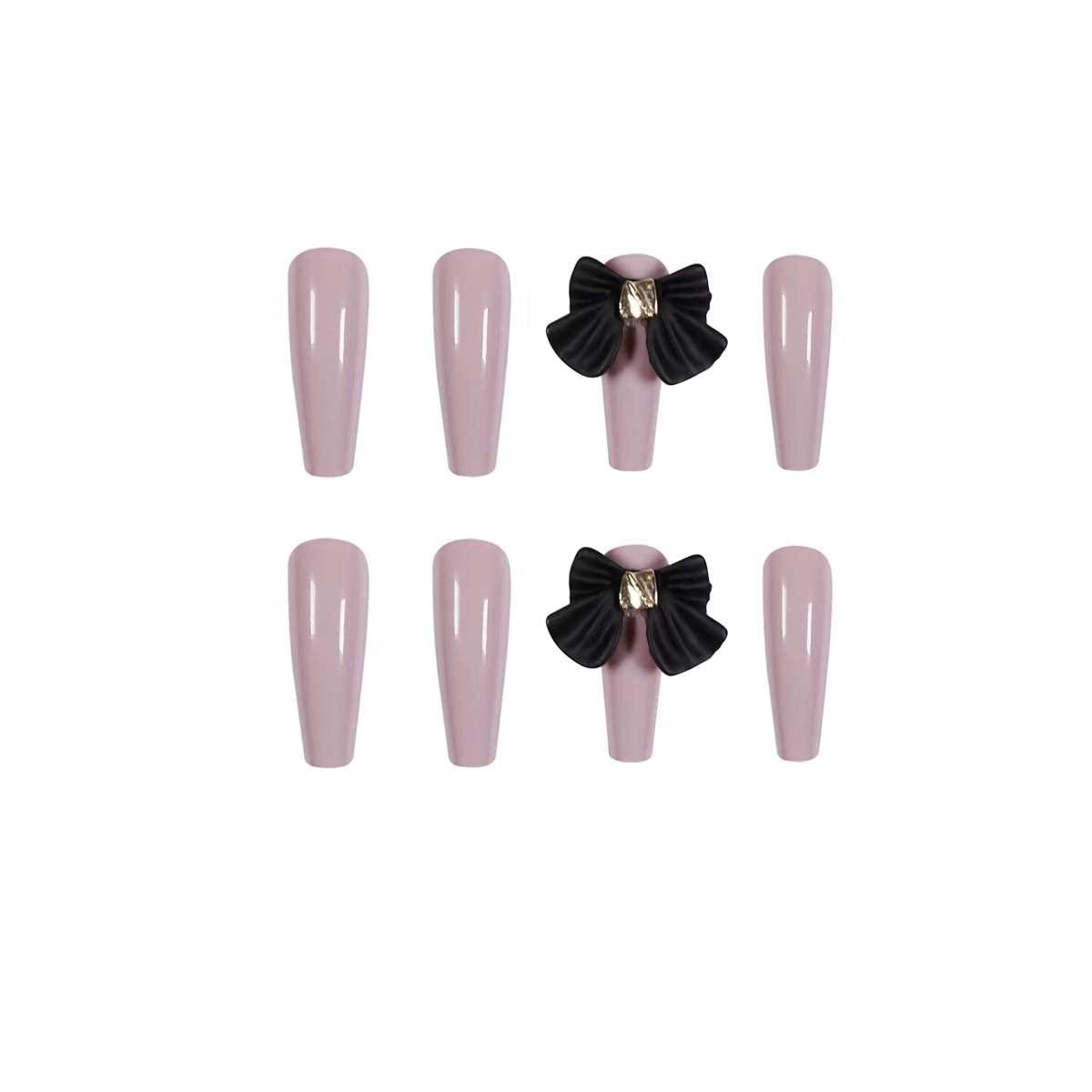 Extra Long Ballet Coffin Press on Nails - Pinkish Purple 3D Black Bow Fake Nails 24 Pcs for Women & Girls - Perfect for Parties, Weddings, and Special Occasions