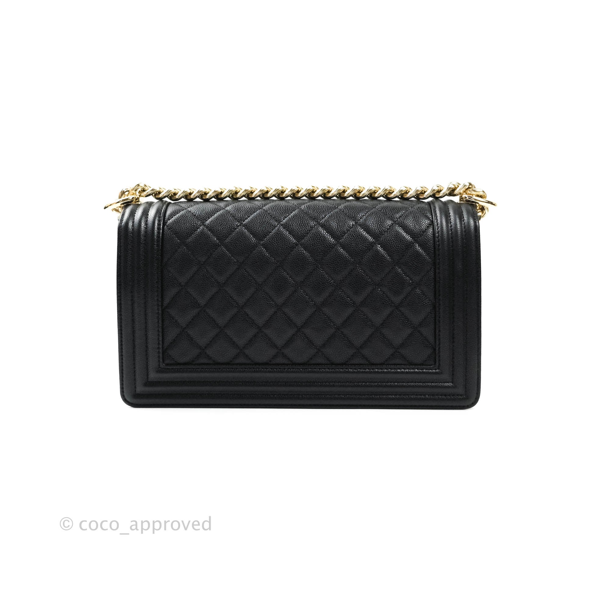 Chanel Boy Quilted Medium Handbag in Black Caviar Leather with Gold Hardware - Perfect for Evening Events, Parties & Luxury Fashion Accessories