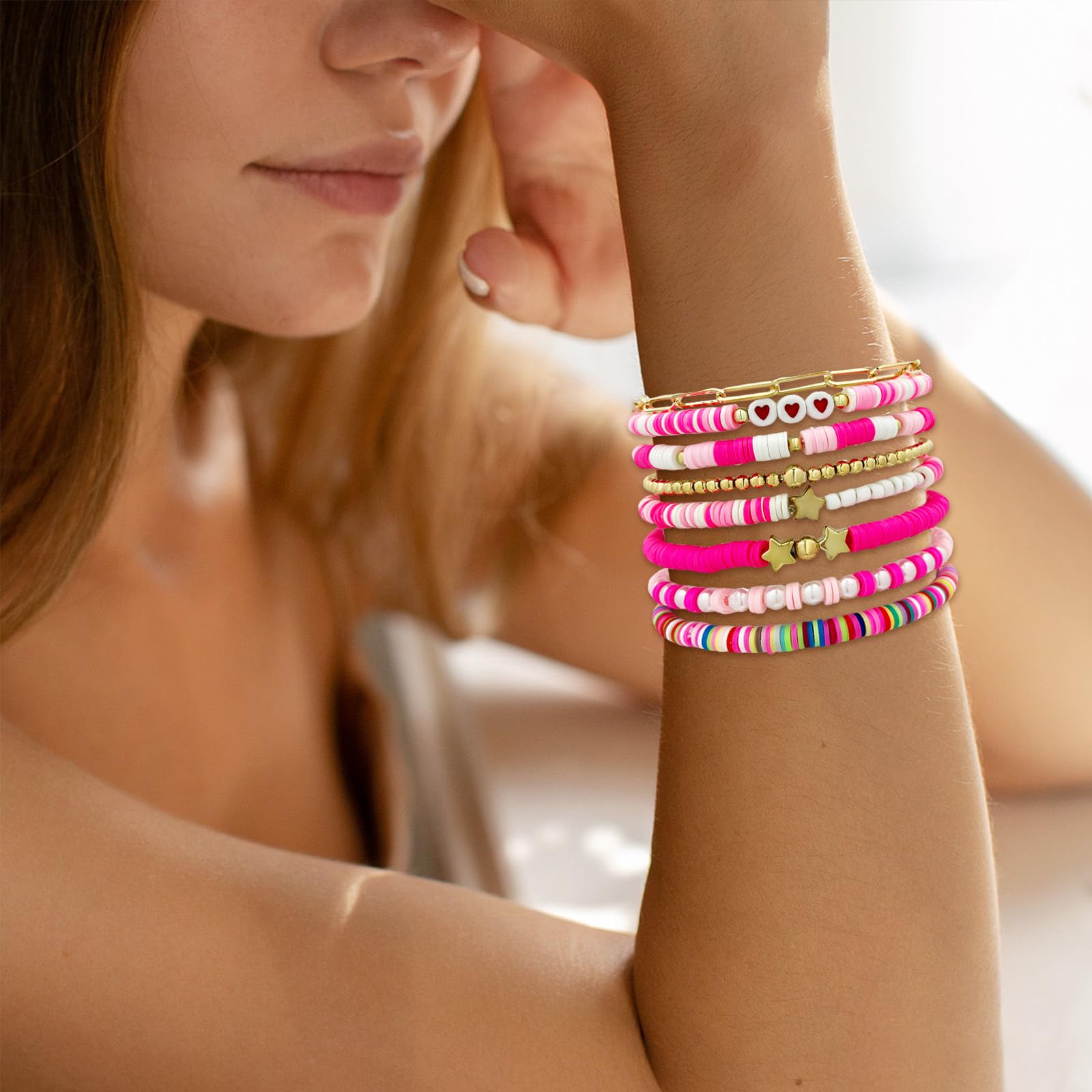 HIIXHC Women's Clay Bead Stretch Bracelets - Stackable Friendship Beads Jewelry Set for Women & Girls | Perfect for Everyday Wear, Gifts & Boho Fashion Accessories